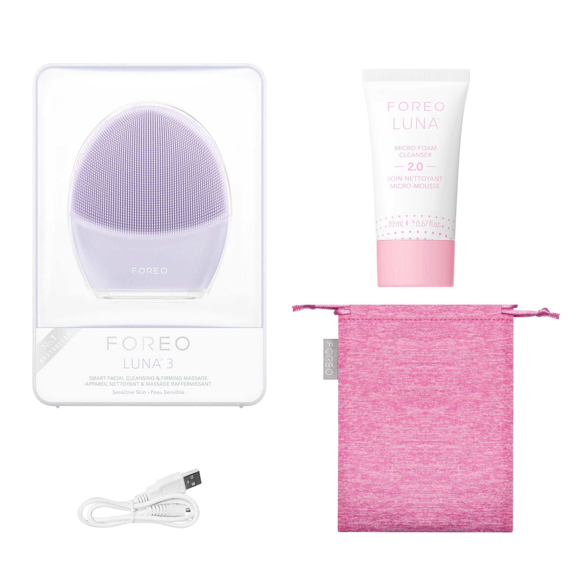 FOREO LUNA 3 Facial Cleansing & Firming Massage Device, + 0.67 fl oz Foaming Cleanser