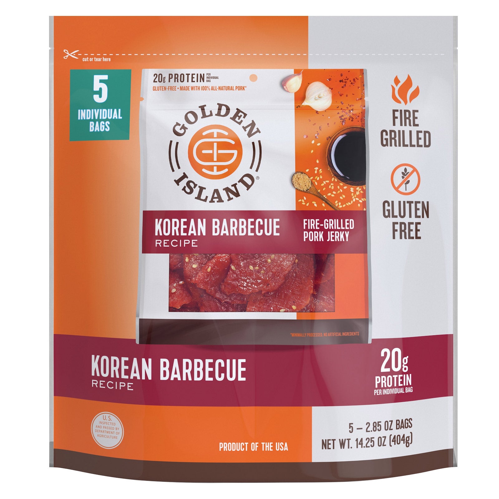 Golden Island Korean Barbecue Fire-grilled Pork Jerky, 2.85 oz, 5 Count
