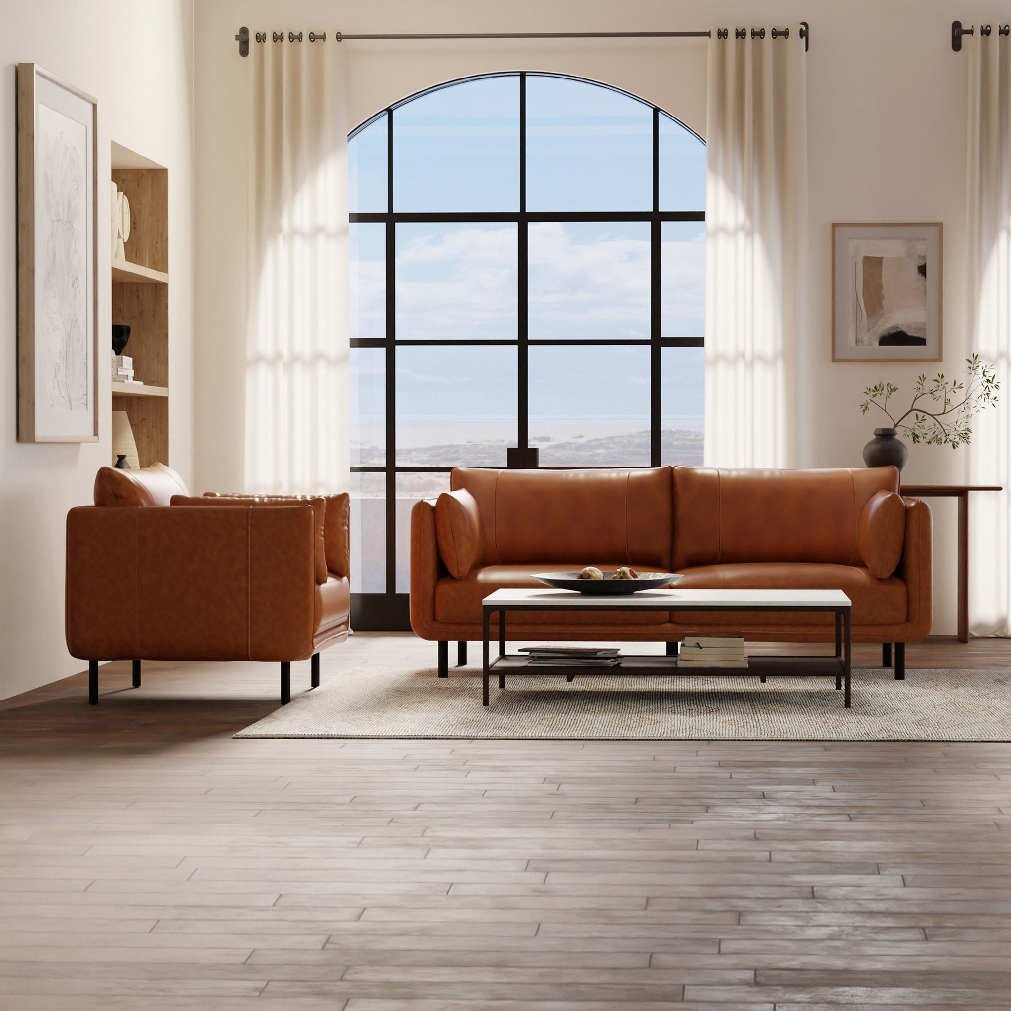 Simone Top Grain Leather Sofa with Matching Chair