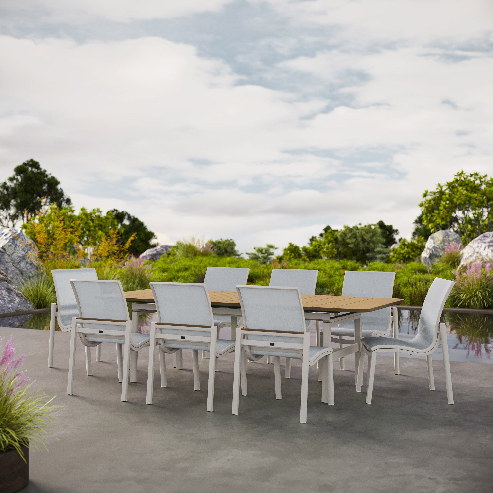 Agio Morien 9-piece Expanding Outdoor Dining Set with Stacking Chairs