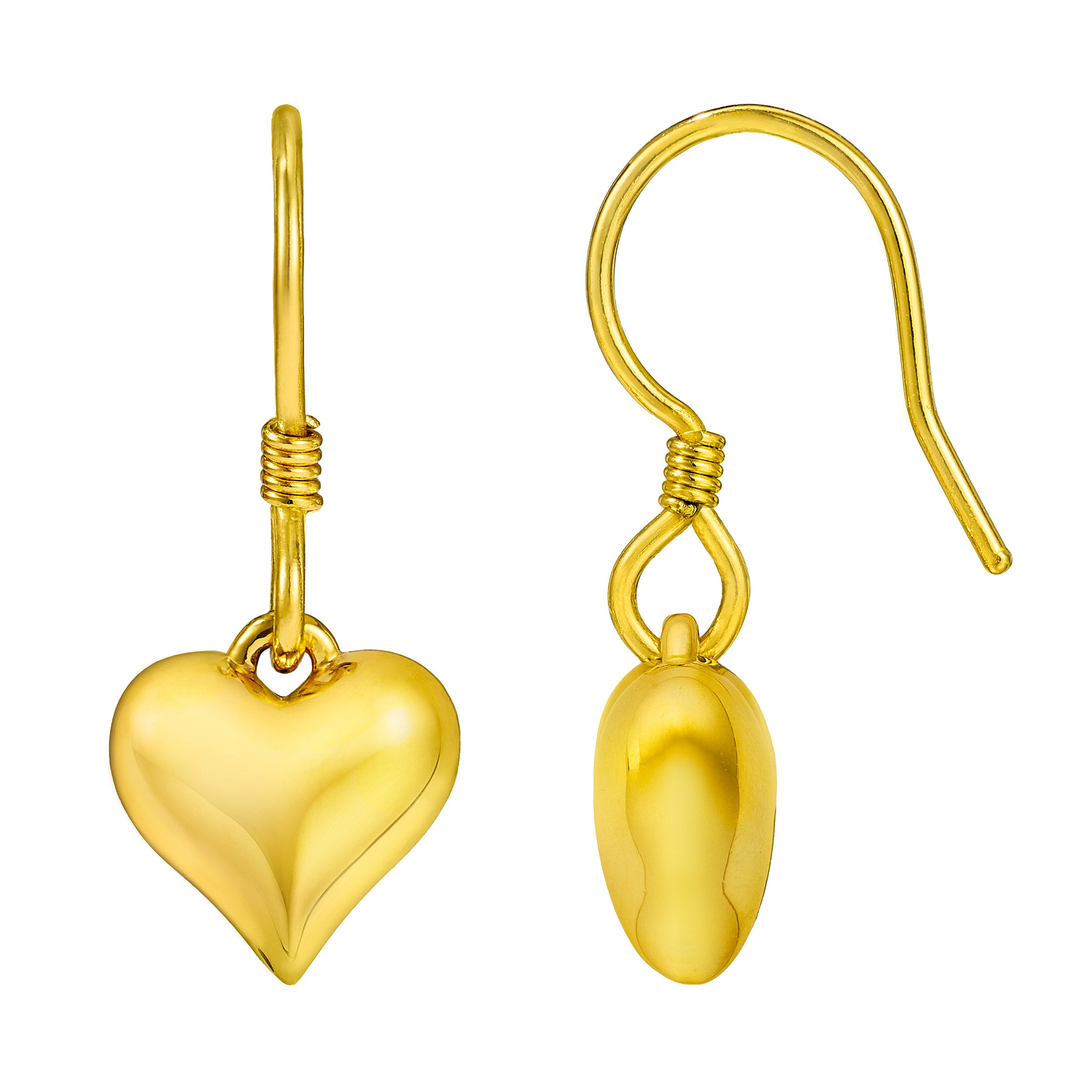 24kt Yellow Gold Heart Drop Earrings