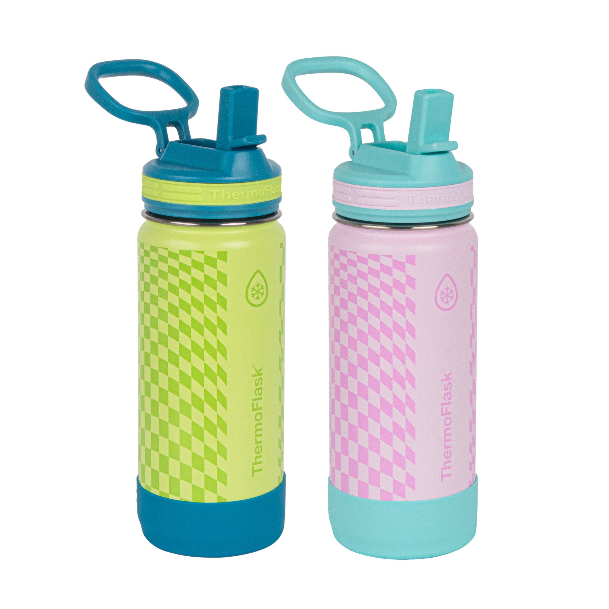 ThermoFlask 16 oz Kids Insulated Stainless Steel Water Bottle with Straw Lid, 2-pack