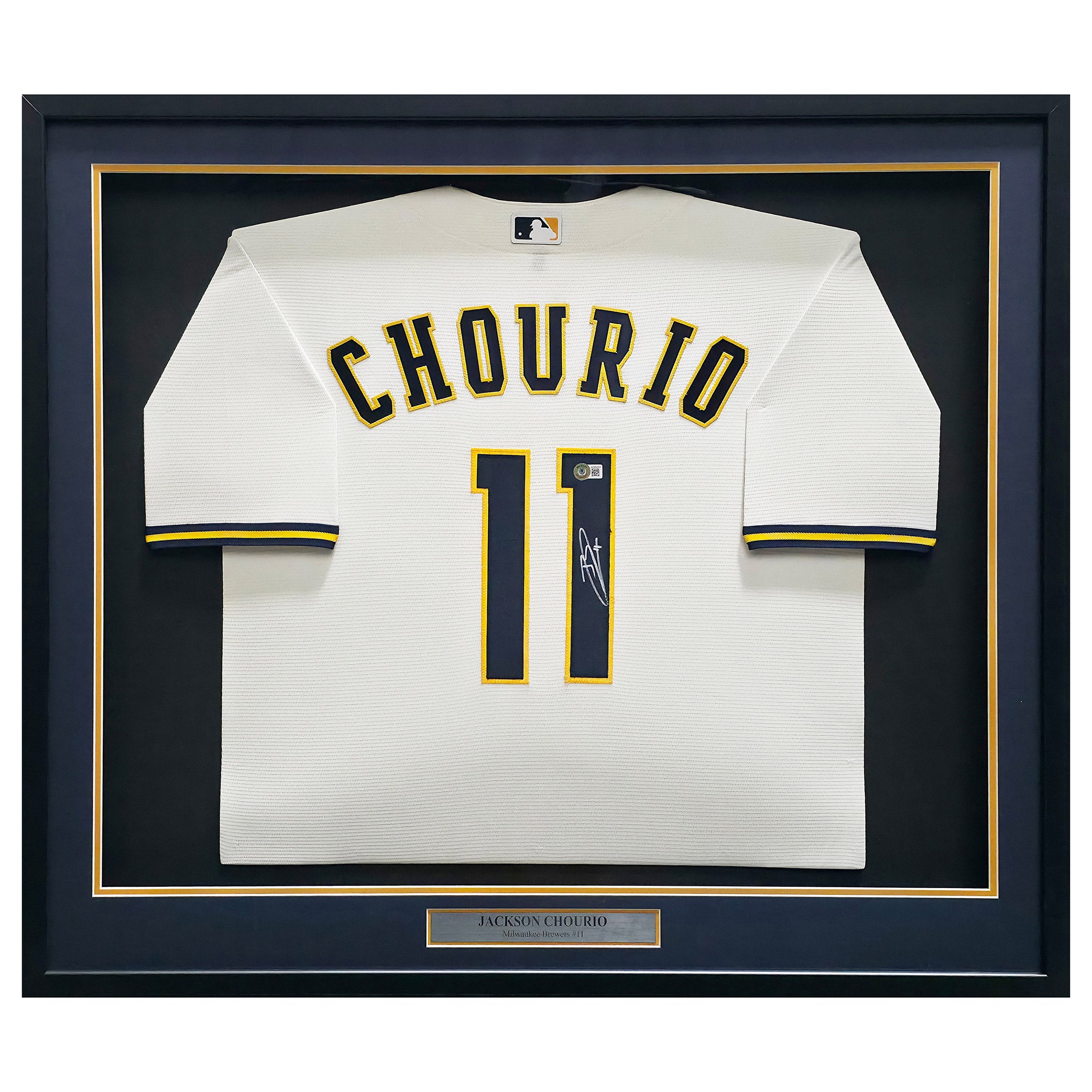 Jackson Chourio Autographed Framed Cream Nike Milwaukee Brewers Jersey - Beckett Authenticated