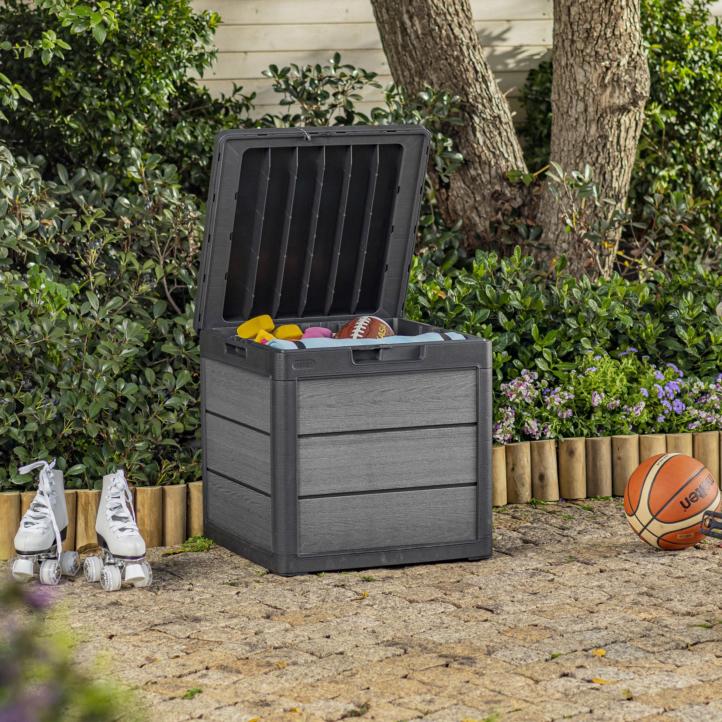 Keter Cortina 30 Gallon Resin Deck Box for Patio Outdoor Storage, Grey