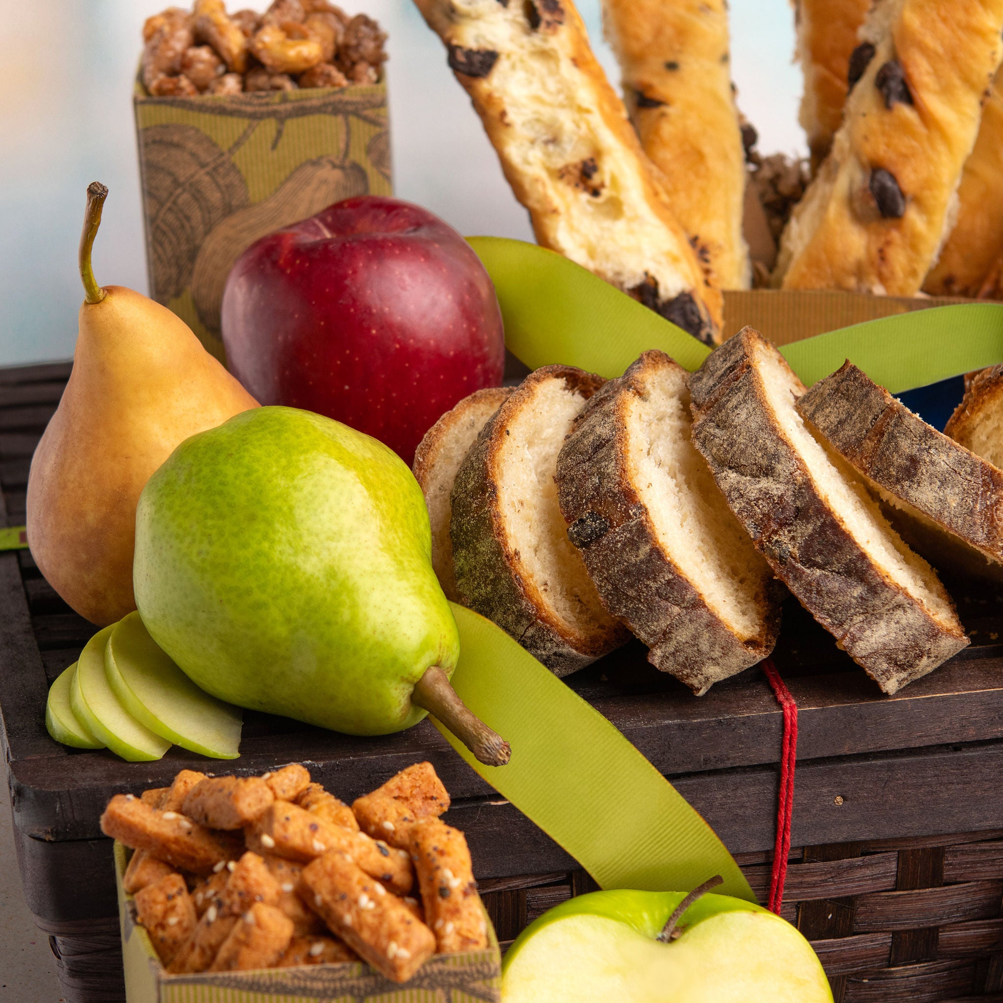 Savory Sampler Bread, Cheese, Salami and Fruit Gift Basket