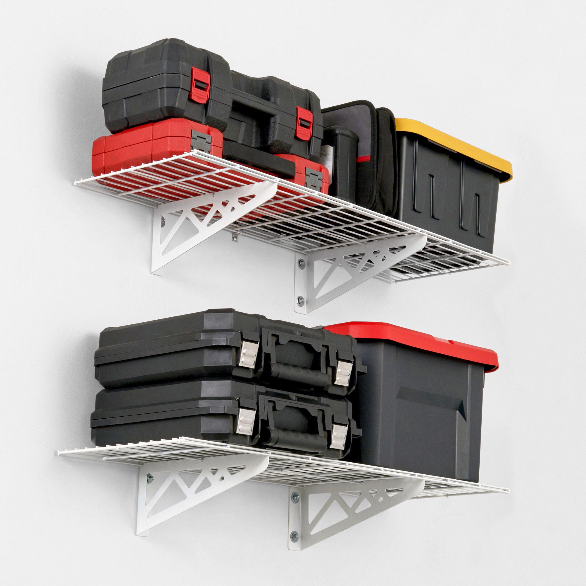 SafeRacks Wall Shelf Combo Kit, Two Shelves, Four Deck Hooks