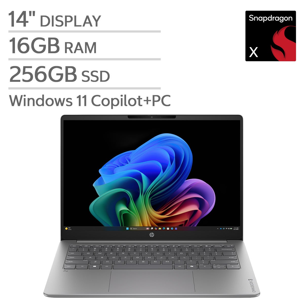 HP OmniBook 3 14" Next Gen AI Laptop - Qualcomm Snapdragon X - Copilot+ PC - 2K OLED (1920 x 1200) - 16GB Memory - 256GB SSD - Windows 11 Home.