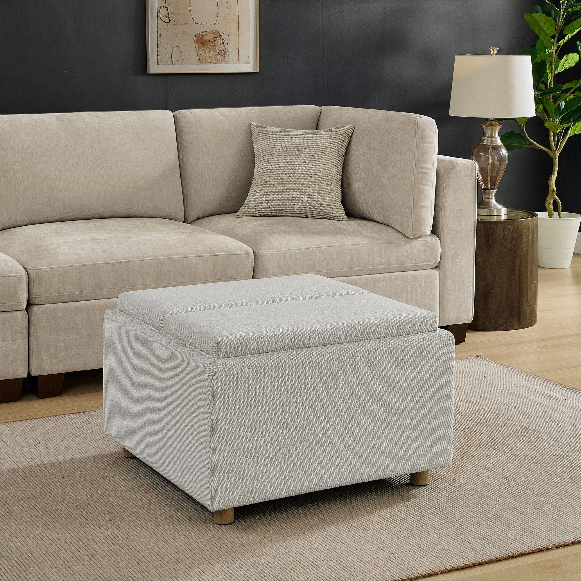 Henredon Sona Fabric Storage Ottoman with Reversible Wood Tray Tops