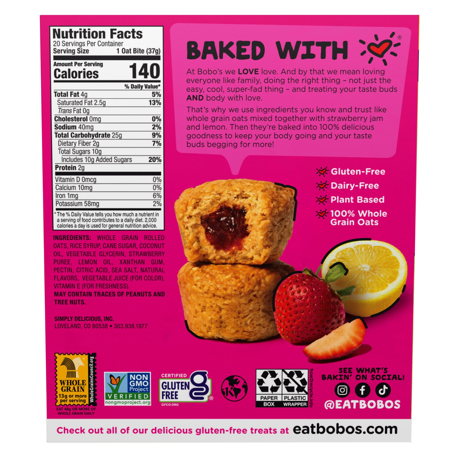 Bobo's Stuff'd Bites, Strawberry Lemonade, 1.3 oz, 20-count