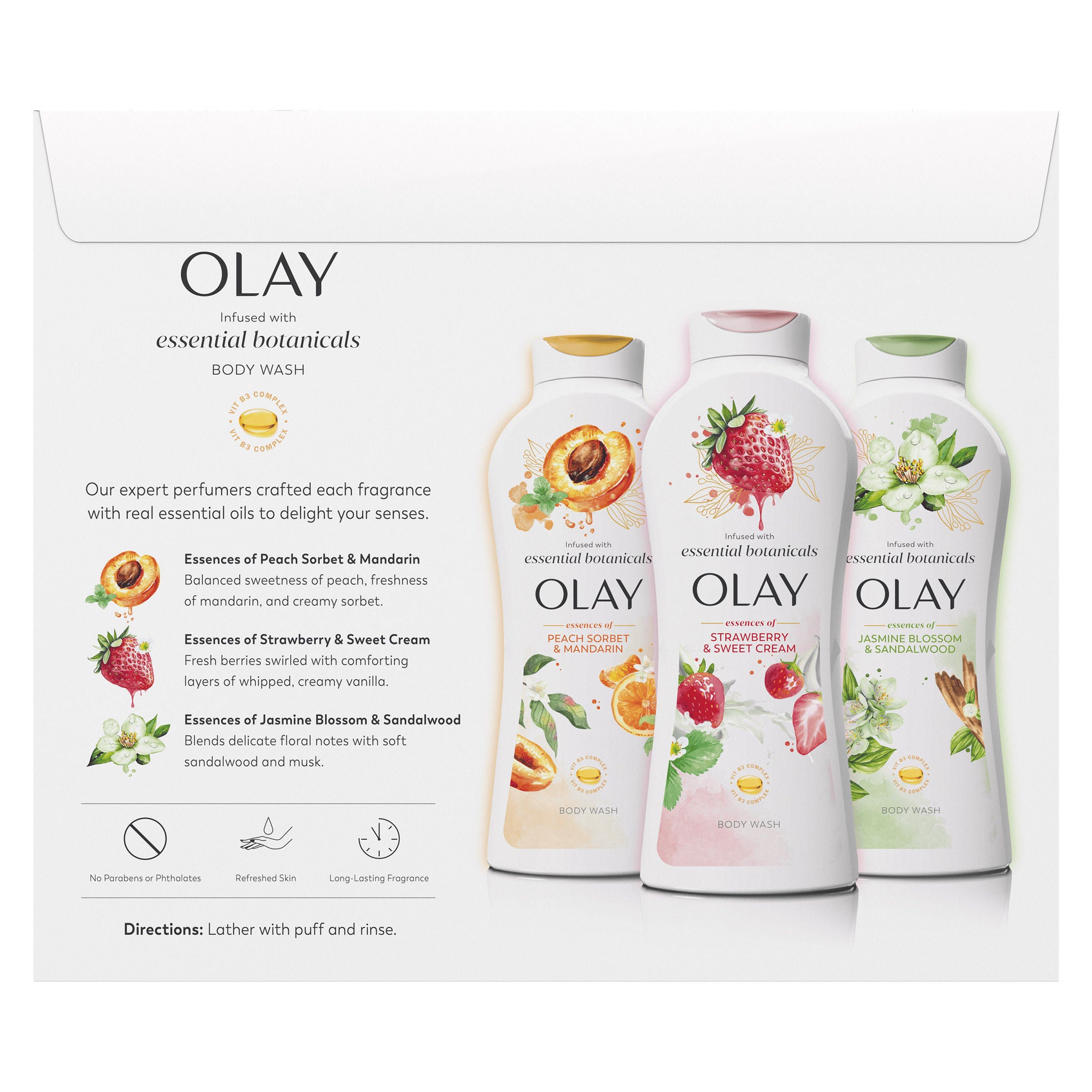 Olay Essential Botanicals Body Wash, 23.6 fl oz, 3-pack
