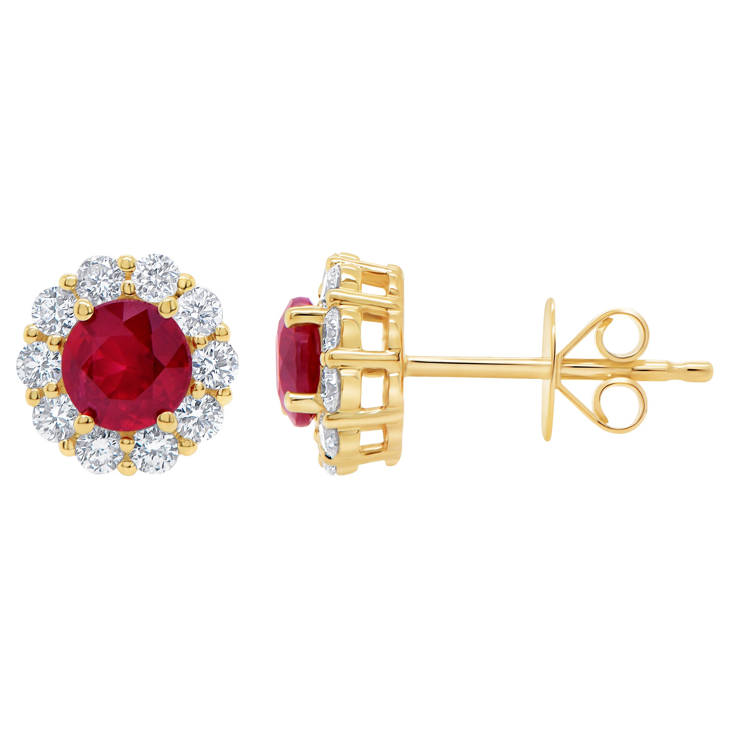 Ruby and Diamond 14kt Yellow Gold Earrings