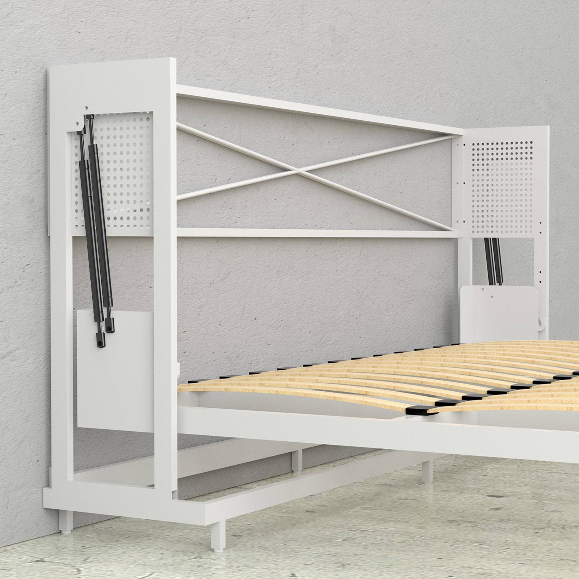 Melbourne Full Wall Bed with Desk Combo in White