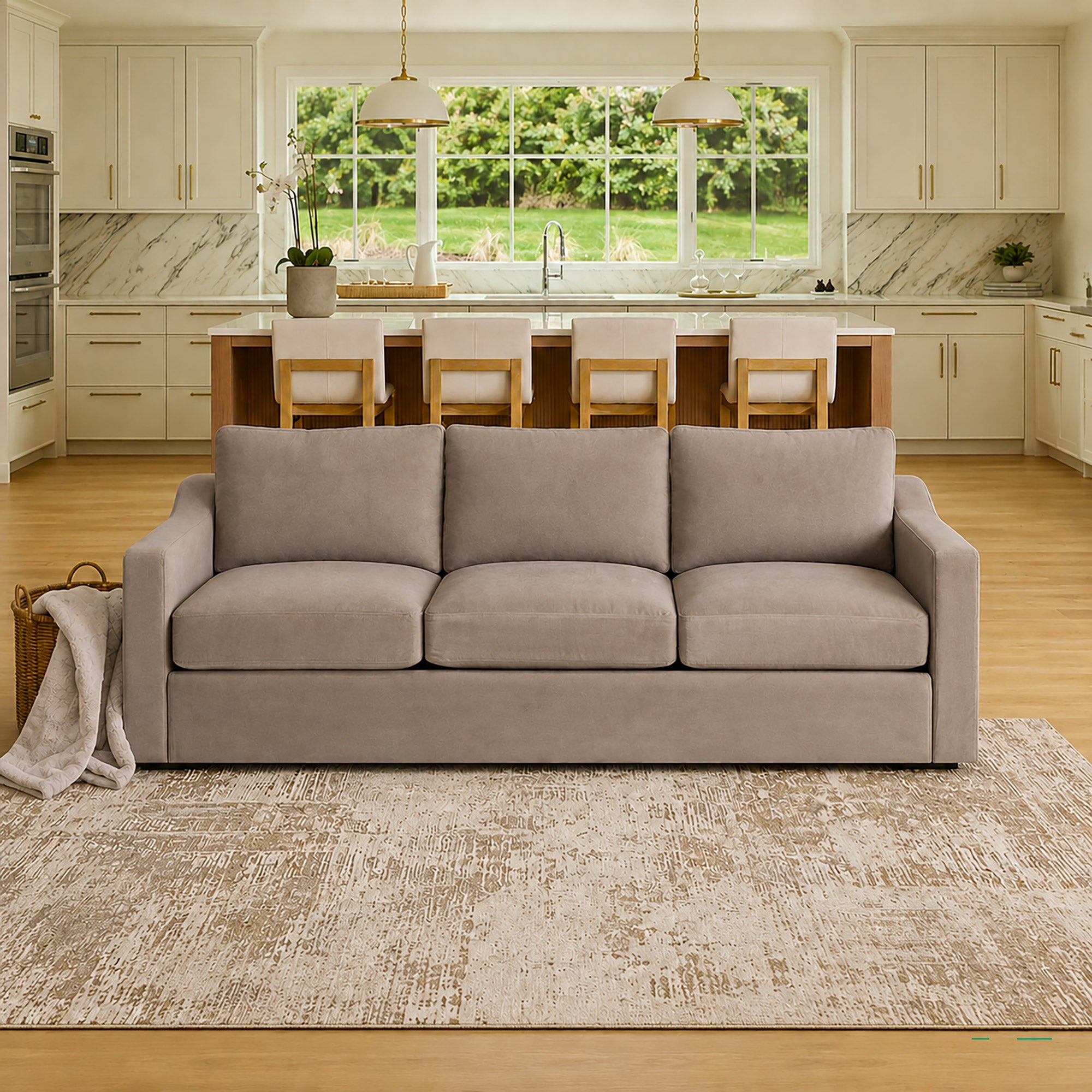 Lovesac Snugg Three Cushion Sofa with Swept Arms, Taupe