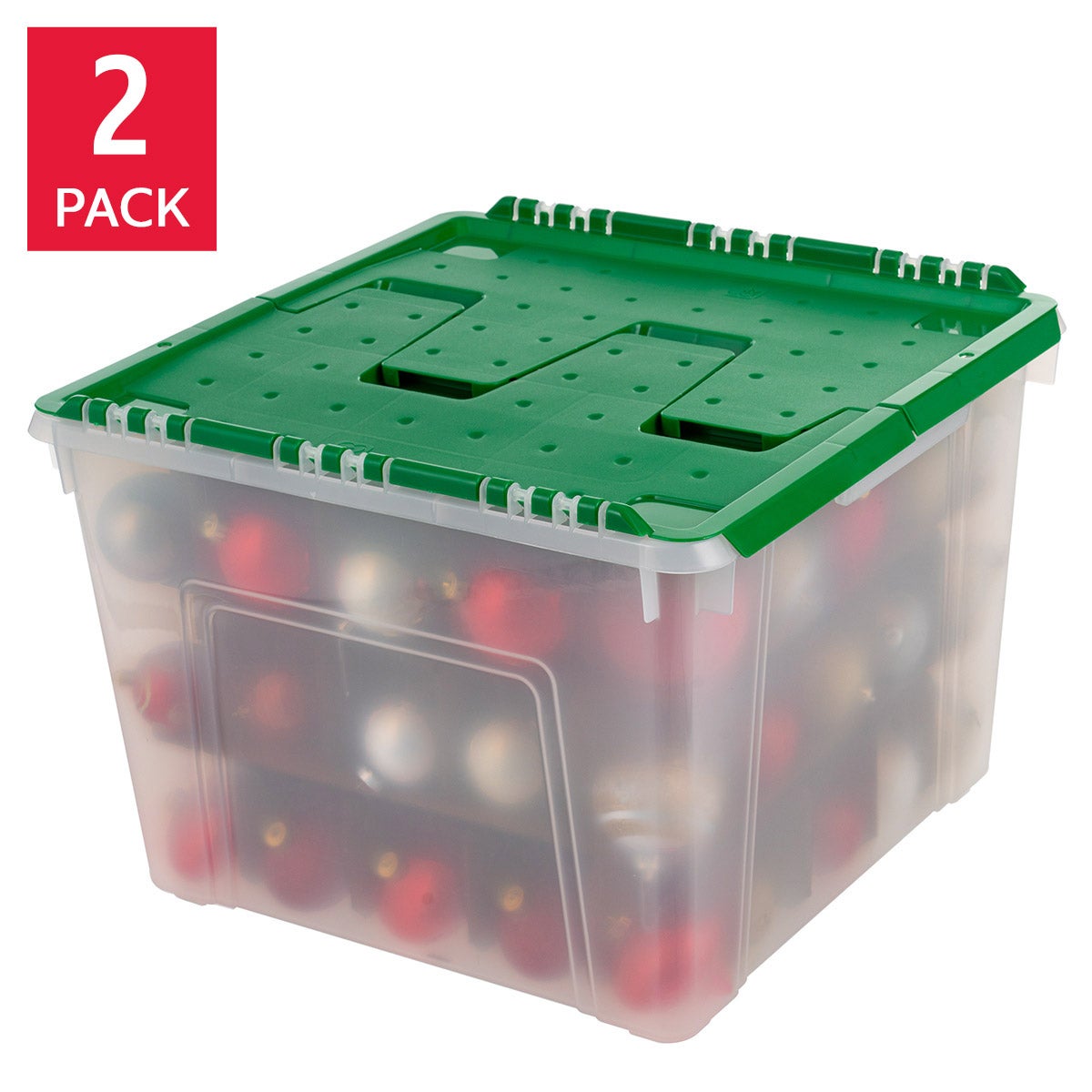 IRIS 60QT Stackable Ornament Storage Bin, 2-pack