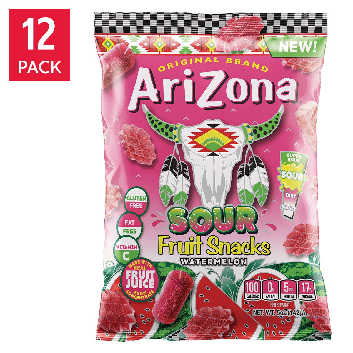 Arizona Sour Fruit Snacks, Watermelon, 5 oz, 12-count