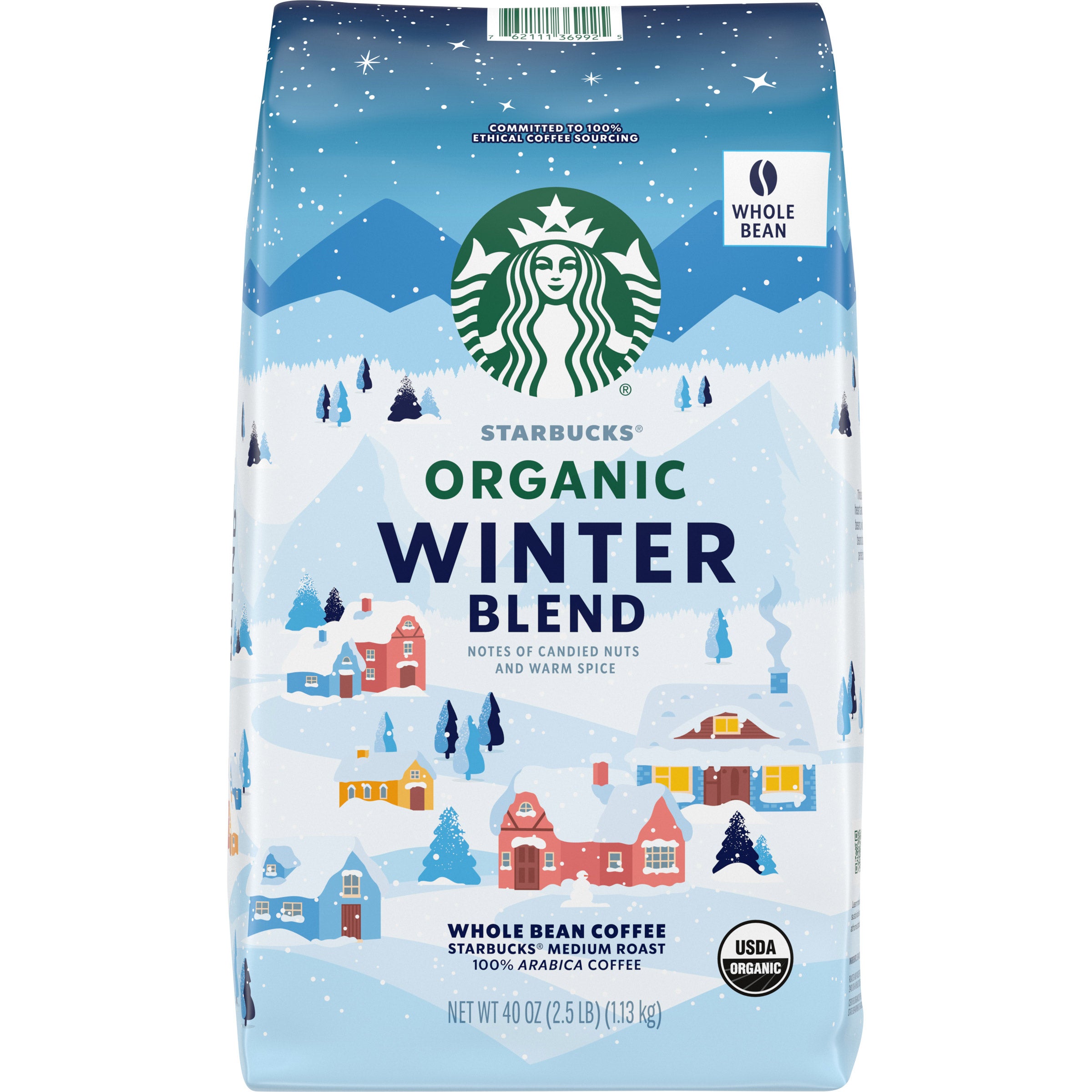 Starbucks Organic Winter Blend Whole Bean Coffee, Medium, 2.5 lbs