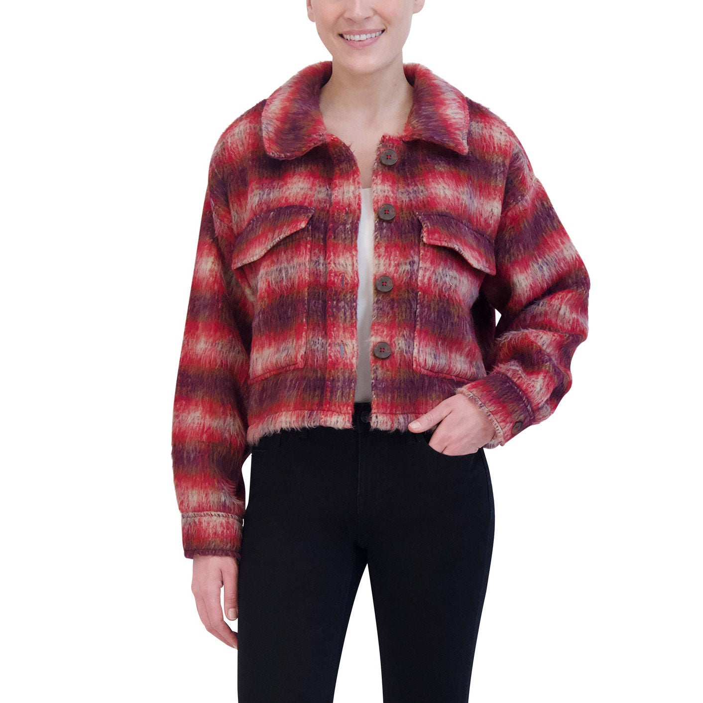 Vigoss Ladies' Brushed Plaid Crop Jacket