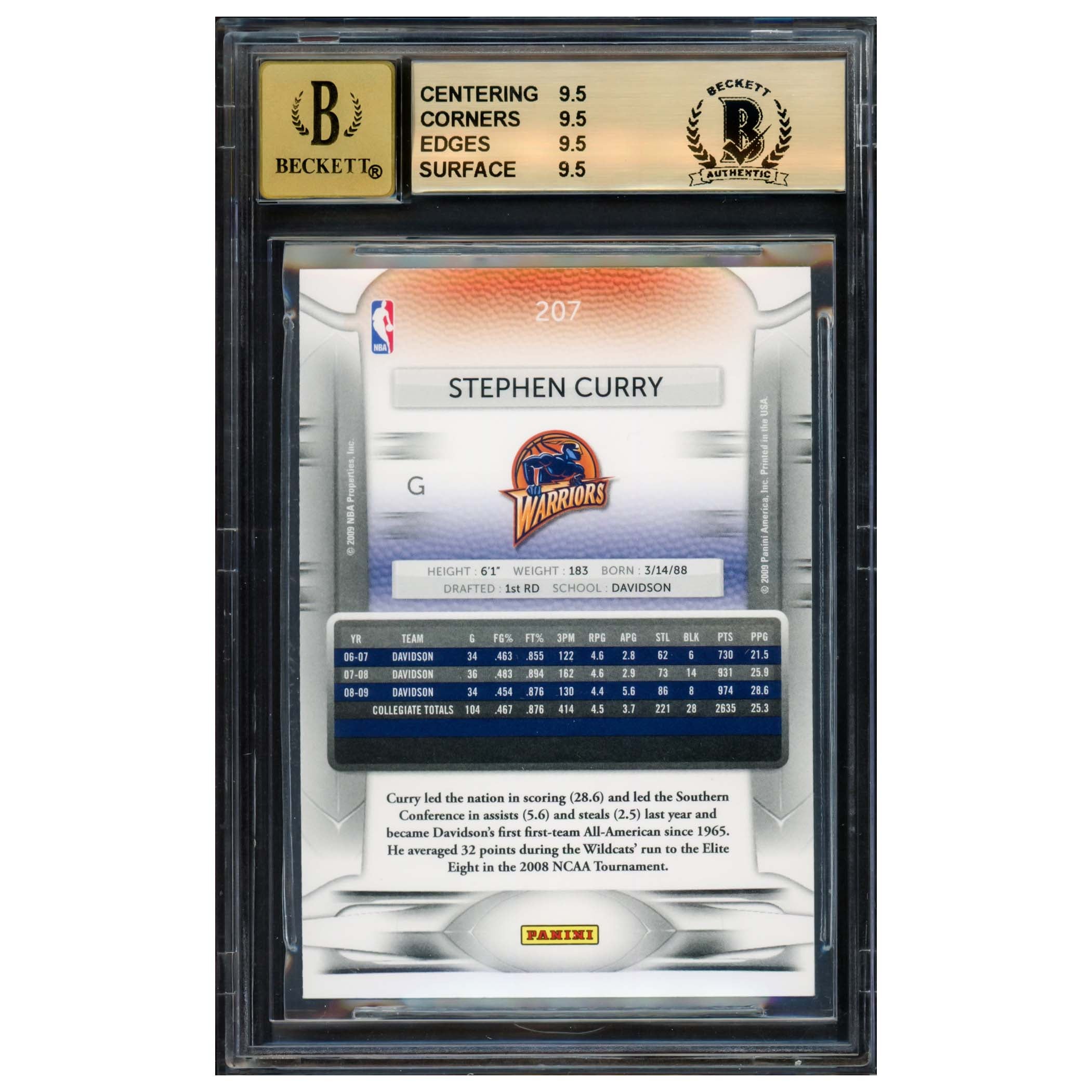 Stephen Curry Autographed 2009-10 Panini Prestige Rookie Card #207 Card - Beckett Authenticated