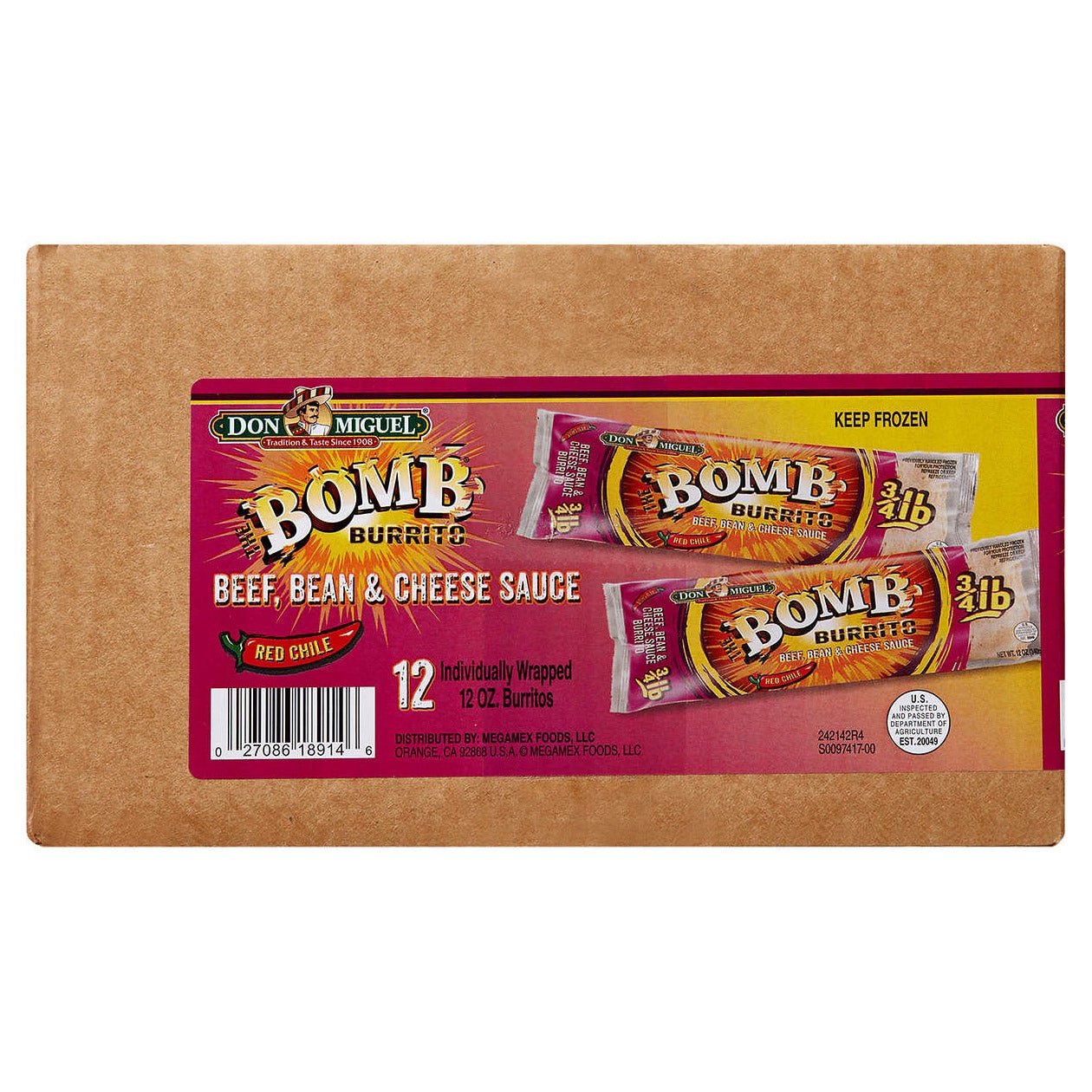 Don Miguel Beef, Bean and Cheese Bomb Burritos, 12 oz, 12-count