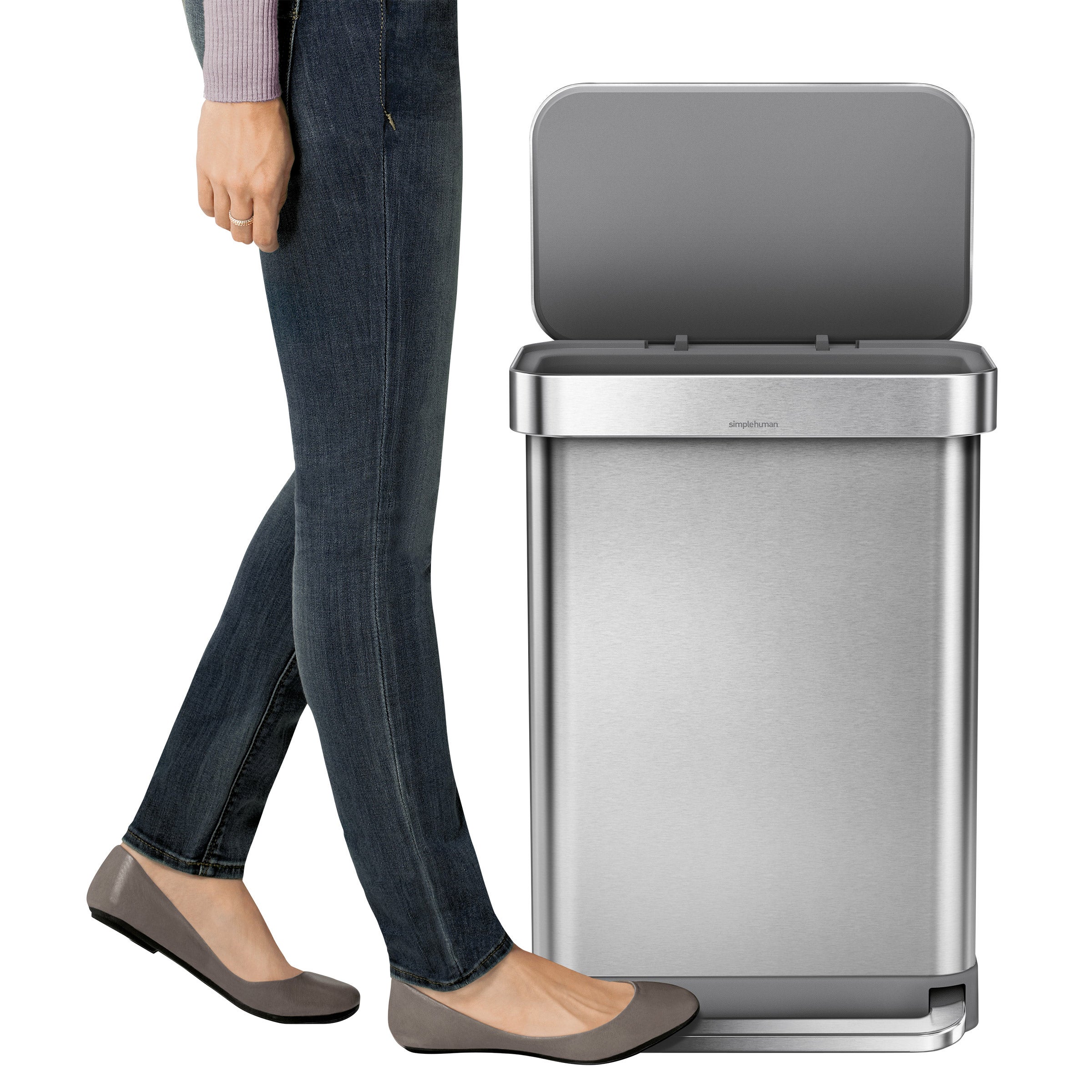 simplehuman 55L Rectangular Step Can and 4.5L Round Step Can with Odorsorb