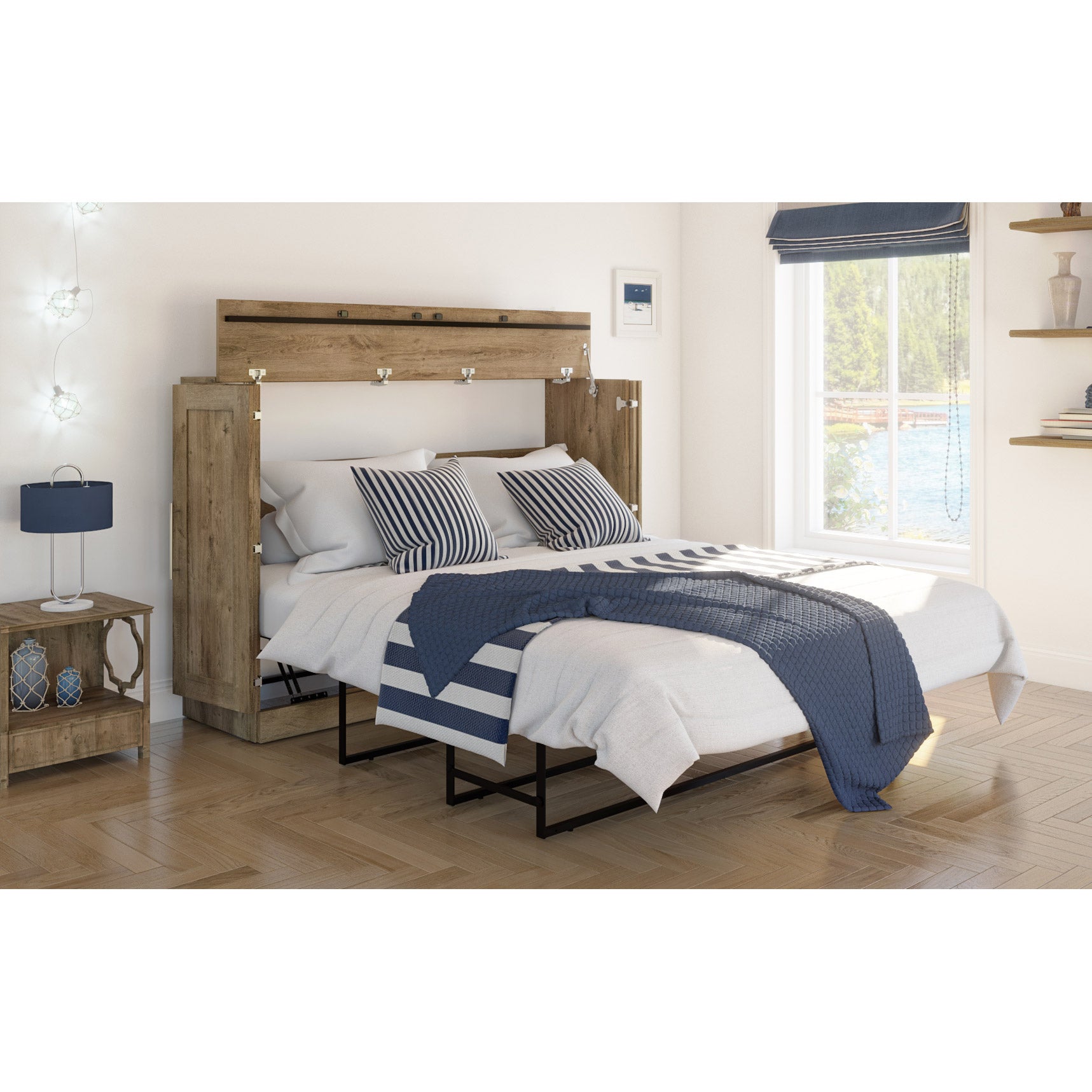 Illusion Queen Cabinet Bed with Mattress, Brown