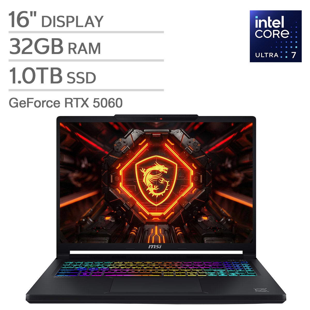 MSI Crosshair 16 Max 16" Gaming Laptop — Intel Core Ultra 7 251HX — NVIDIA RTX 5060 — 2560x1600 OLED Display — 32GB DDR5 RAM — 1TB SSD — Windows 11.