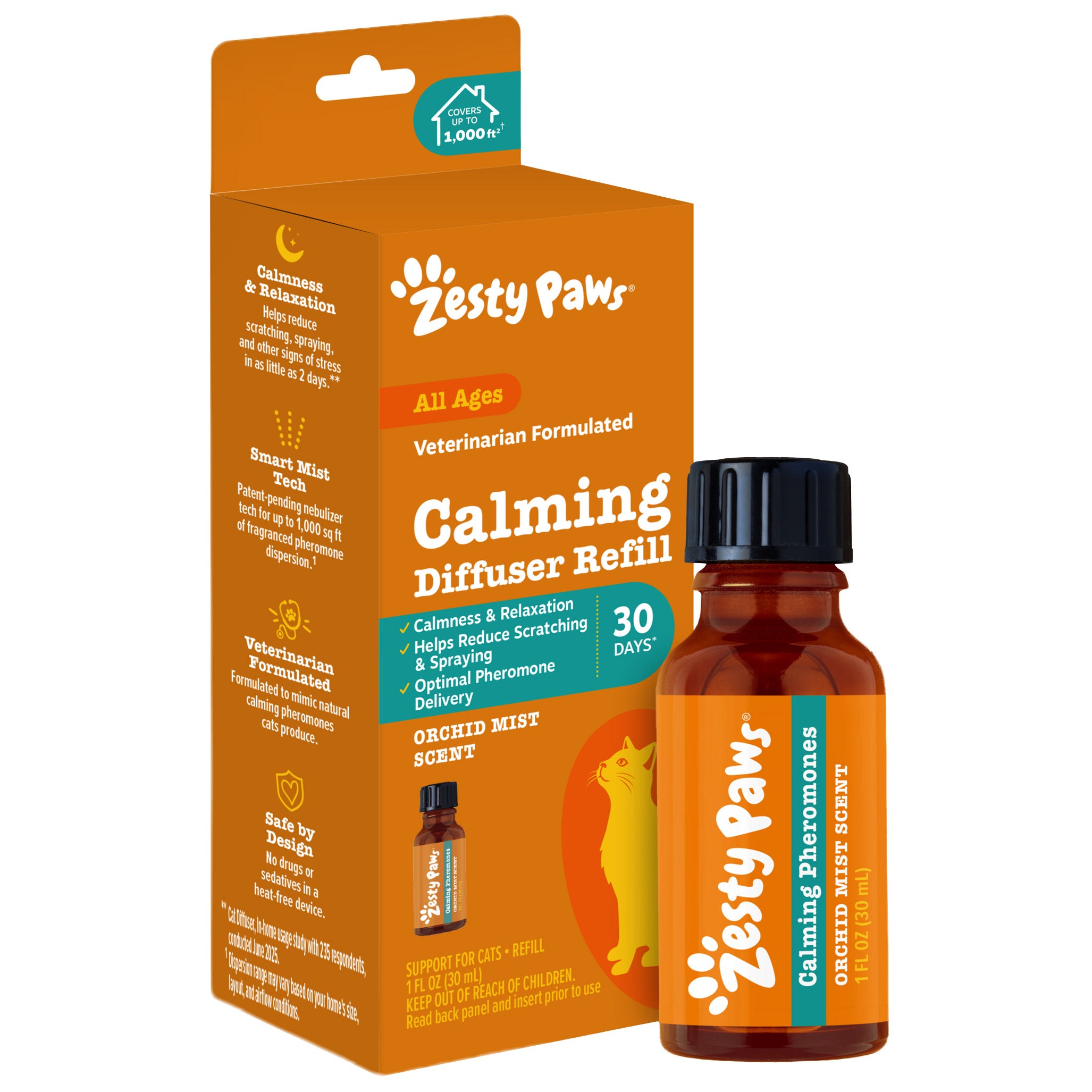 Zesty Paws Calming Diffuser and Refills for Cats, Orchid Mist Scent, 1 Diffuser + 3 Refills