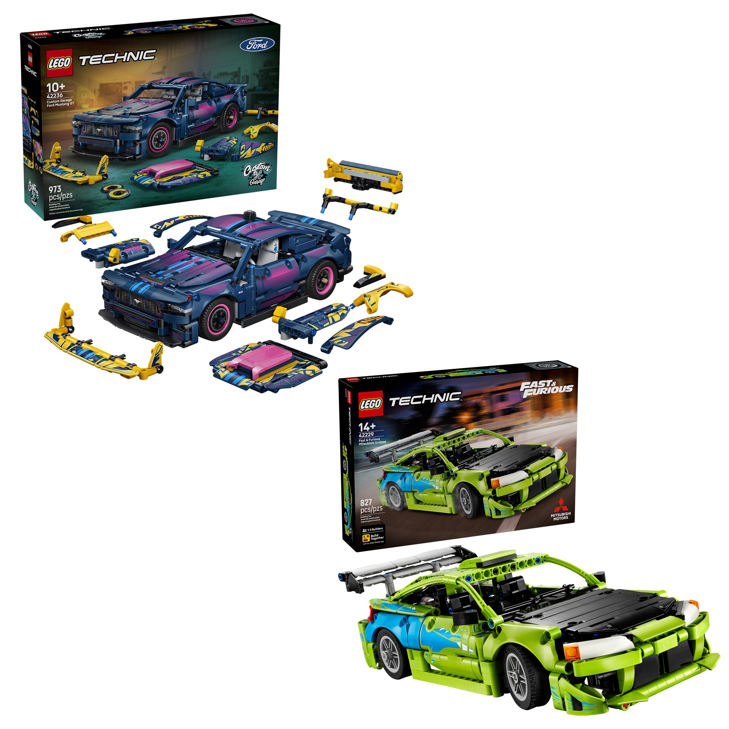 LEGO Custom Garage Mustang & Fast and Furious Mitsubishi Eclipse Bundle