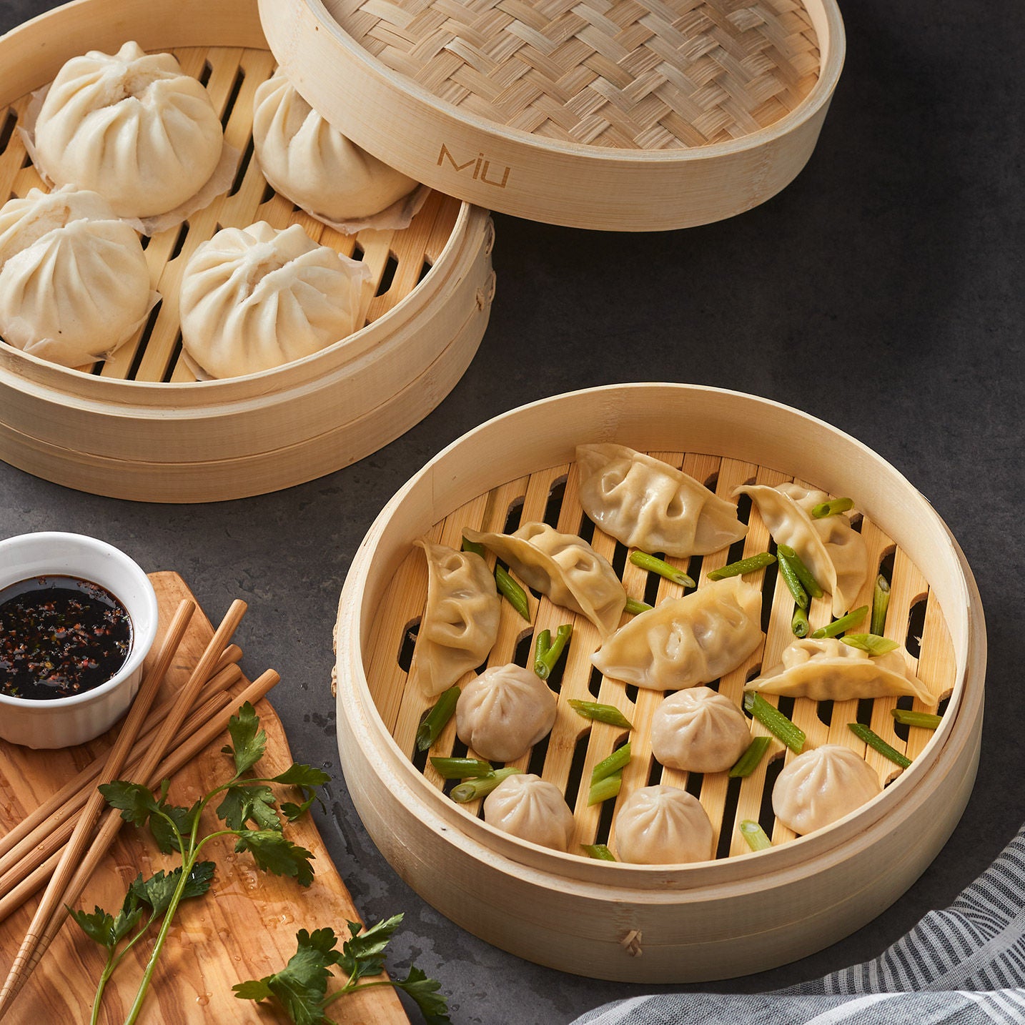 MIU 10” 2-Tier Bamboo Steamer Basket