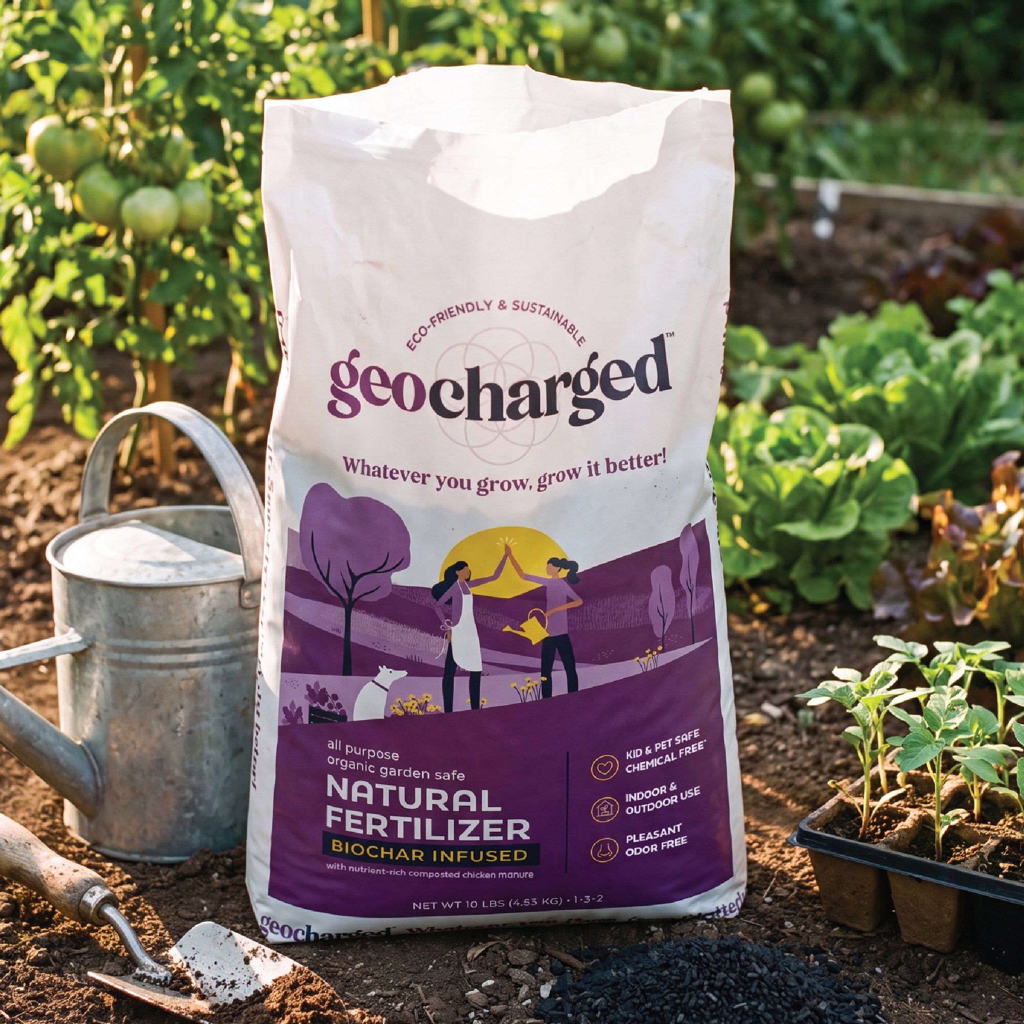 Geocharged Natural Multi-Purpose Fertilizer with Biochar, 10 lb, 2-pack