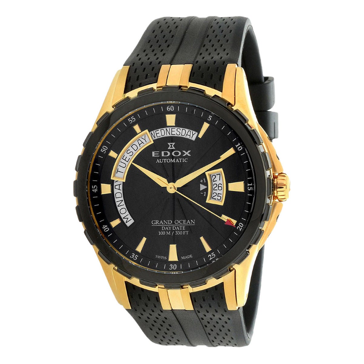 Edox Grand Ocean Black Dial Stainless Steel Automatic Men's Watch with Black Rubber Strap