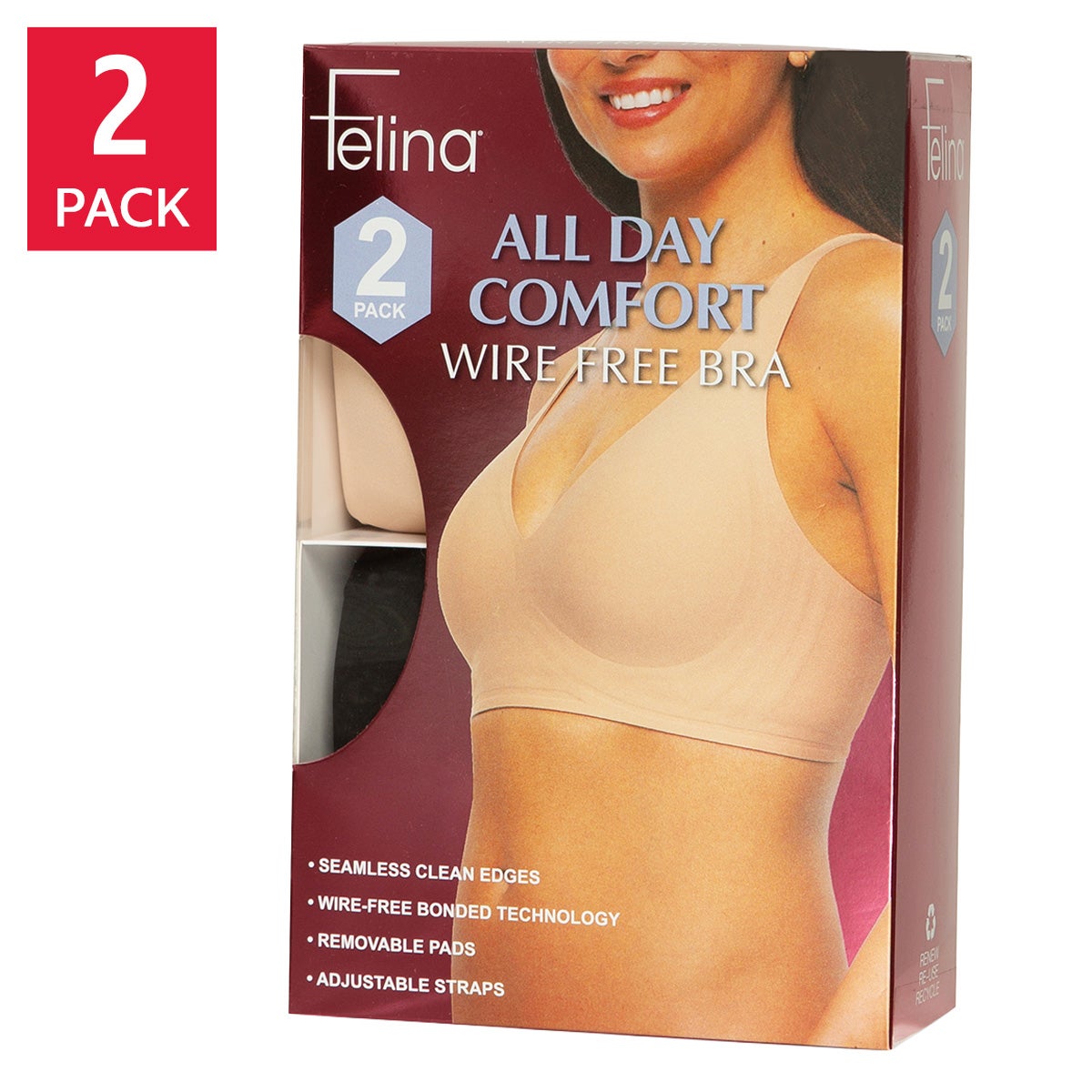 Felina Women's Wirefree Bra, 2-pack