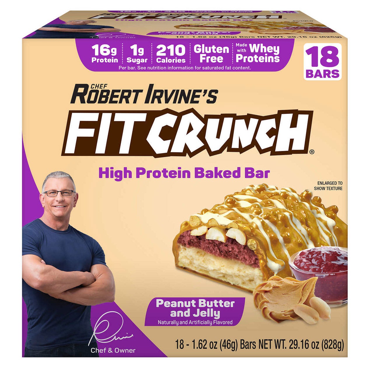 Fit Crunch Whey Protein Bar, Peanut Butter and Jelly, 1.62 oz, 18 Count