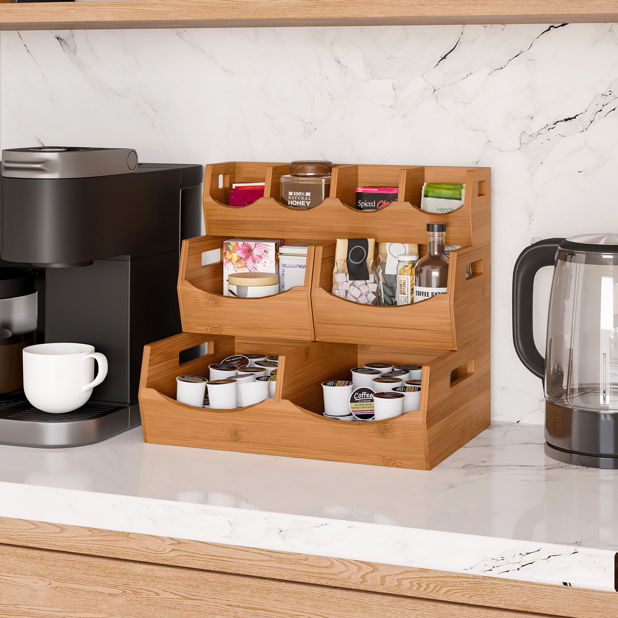 Seville Bamboo Stackable Bin Organizer, 4-piece