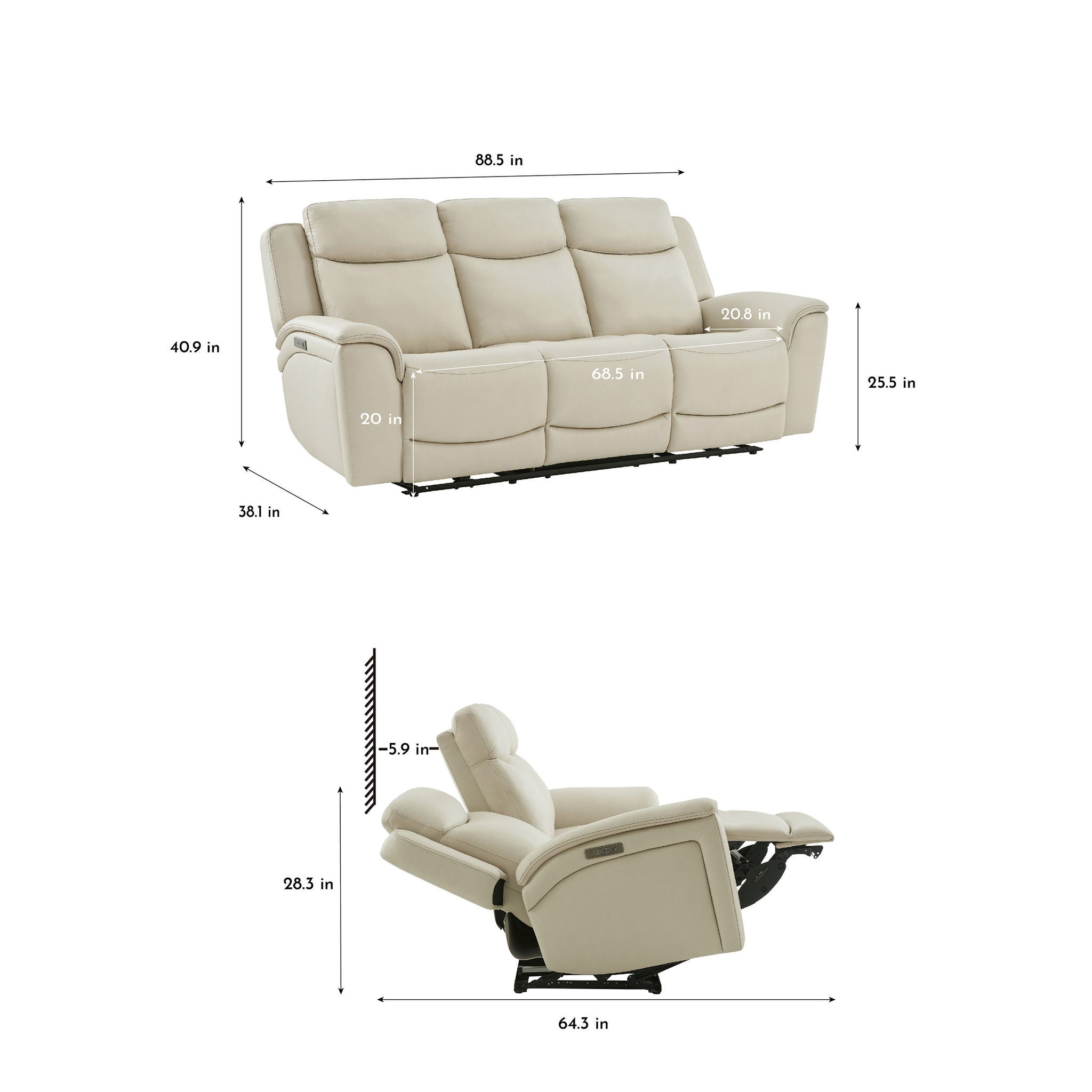 Sanders Leather Power Reclining Sofa with Power Headrests