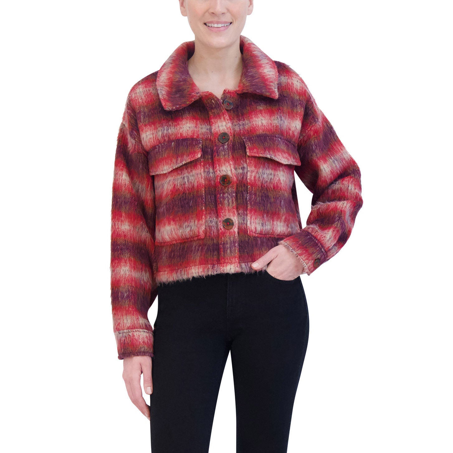 Vigoss Ladies' Brushed Plaid Crop Jacket