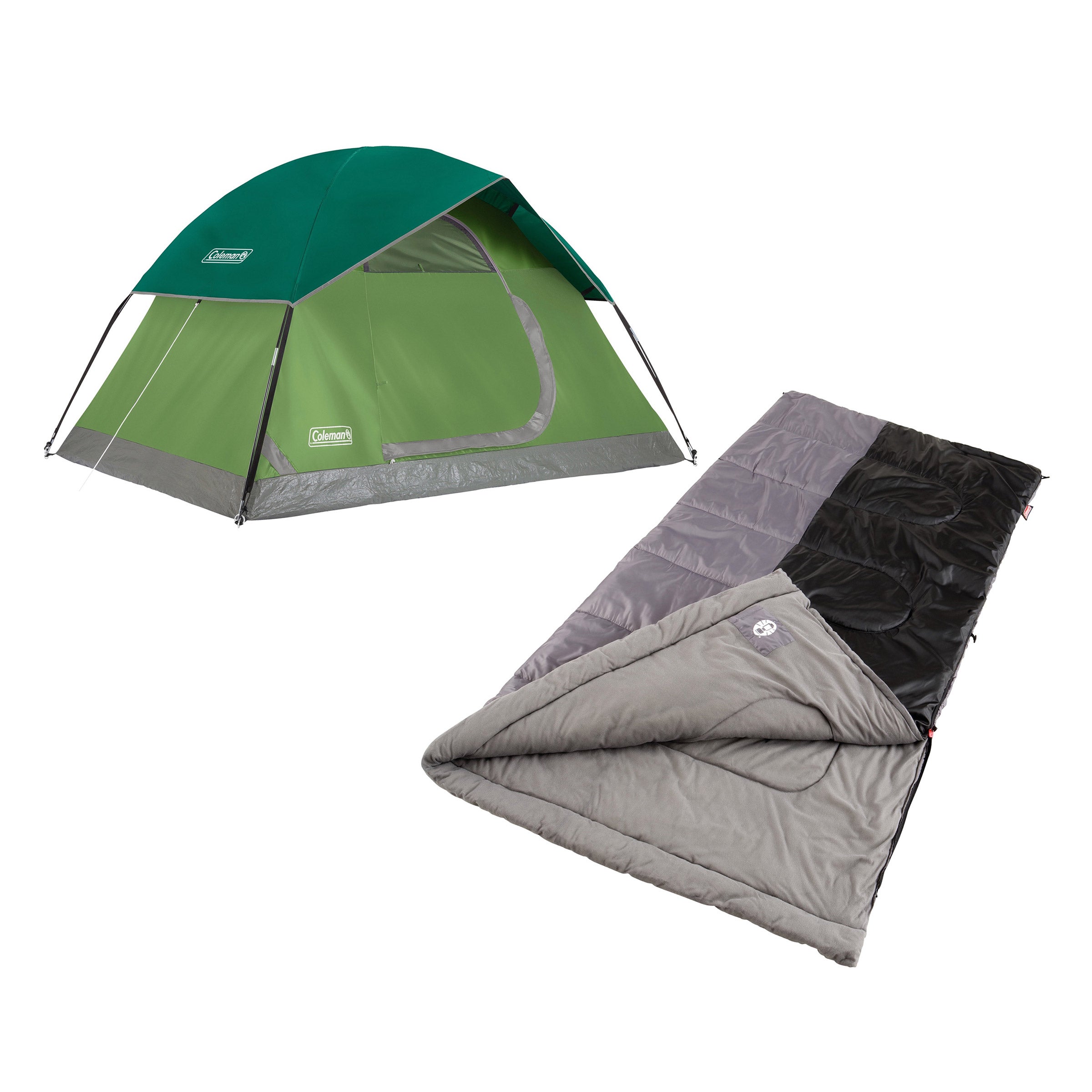 Coleman Sundome 2 Person Tent + Biscayne Big and Tall Sleeping Bag Bundle