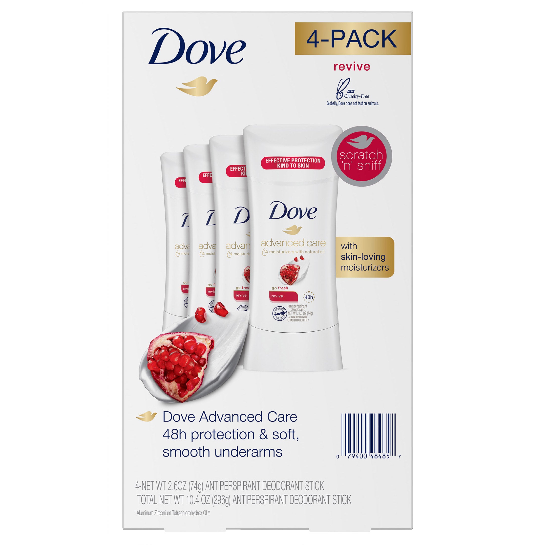Dove Advanced Care Antiperspirant Deodorant Stick Revive, 2.6 oz, 4-pack