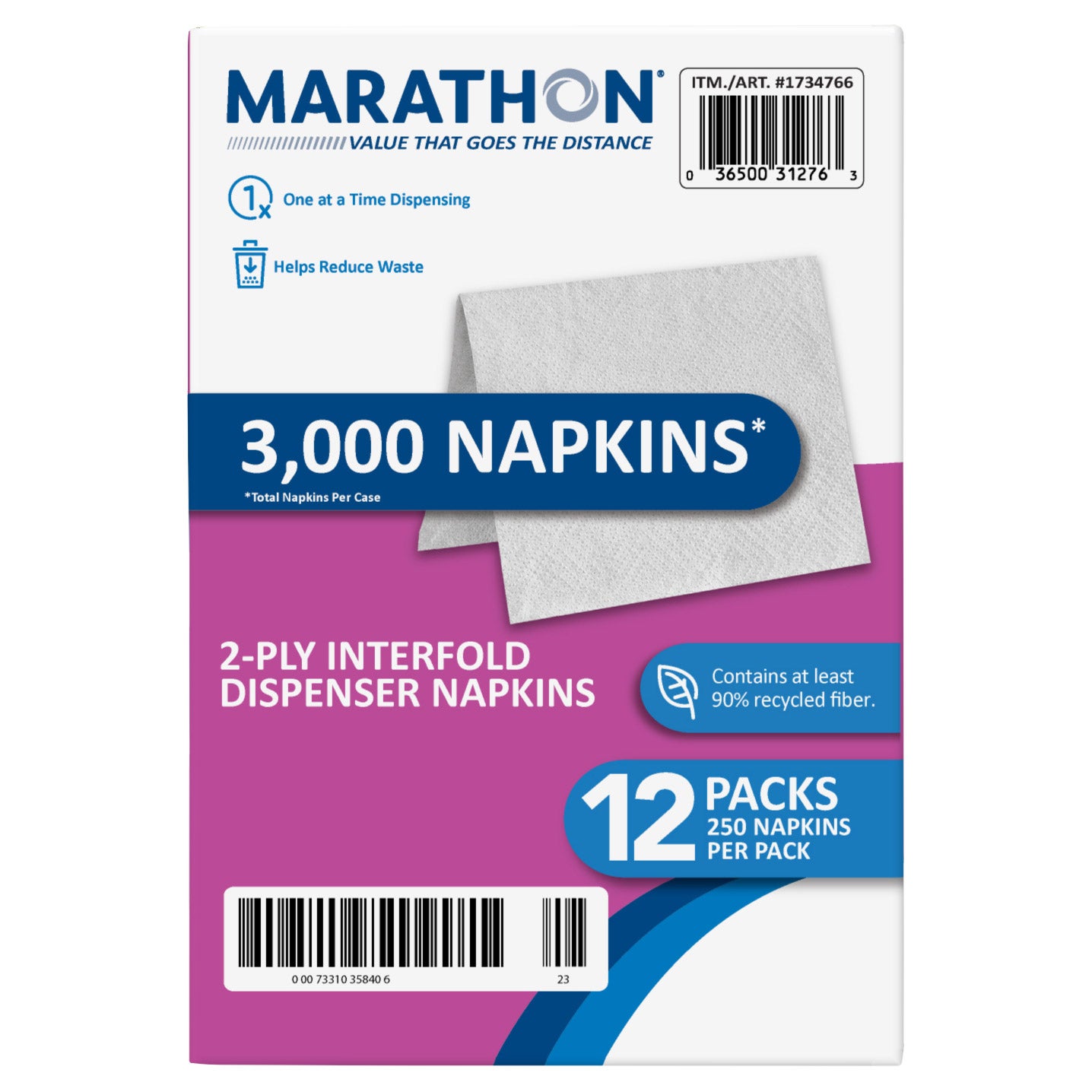 Marathon Interfold Dispenser Napkins, 2-ply, 250-count, 12-packs