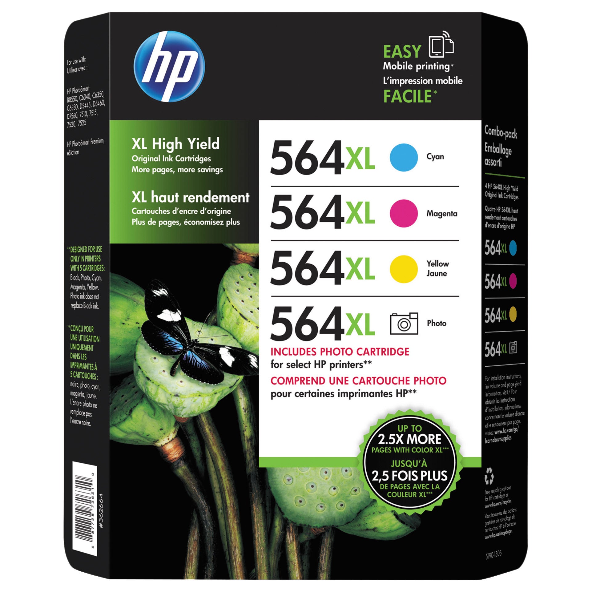 HP 564XL Photo & Ink Cartridge Tri-Color and Photo Black, Combo Pack