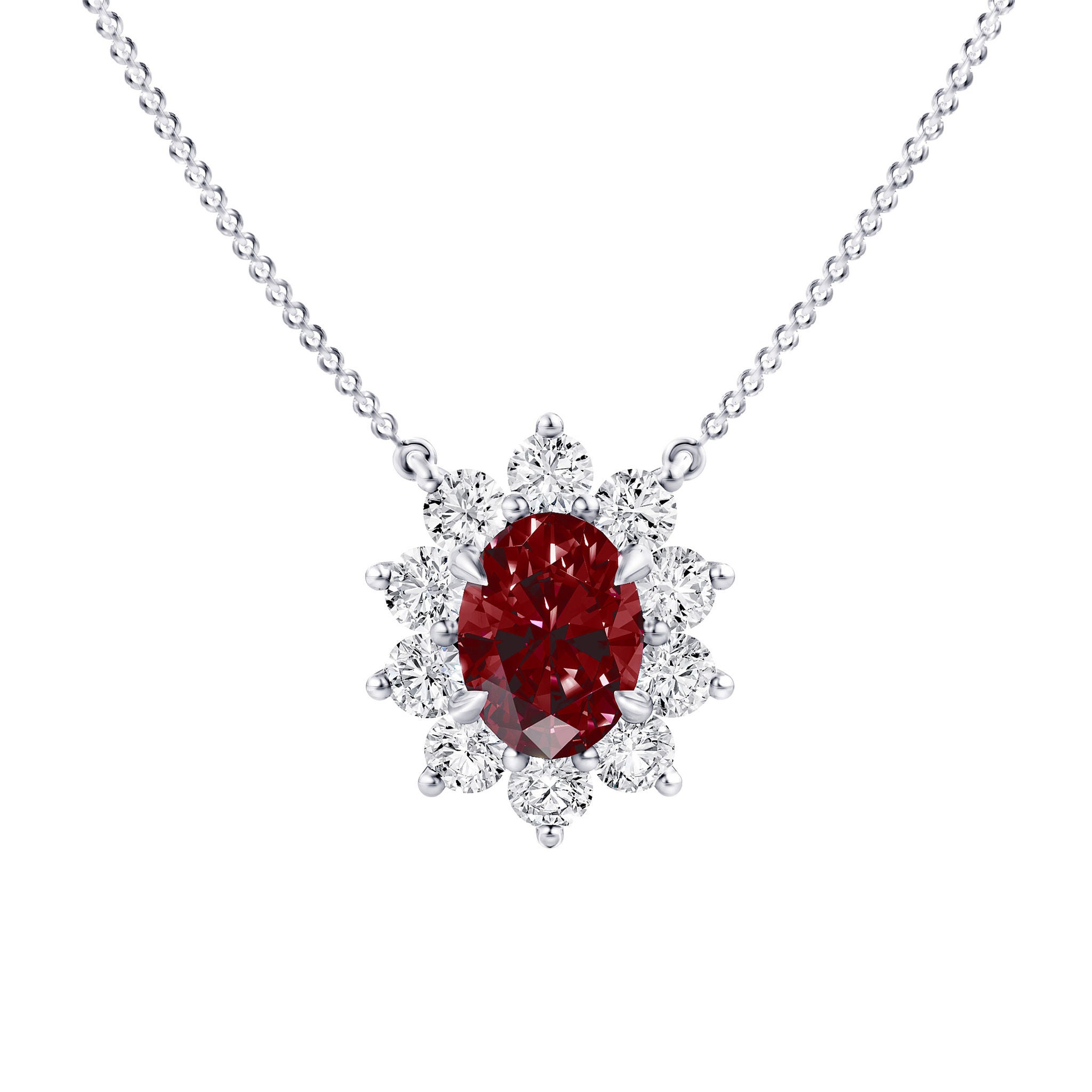 Oval Cut Ruby & Diamond 18kt White Gold Pendant