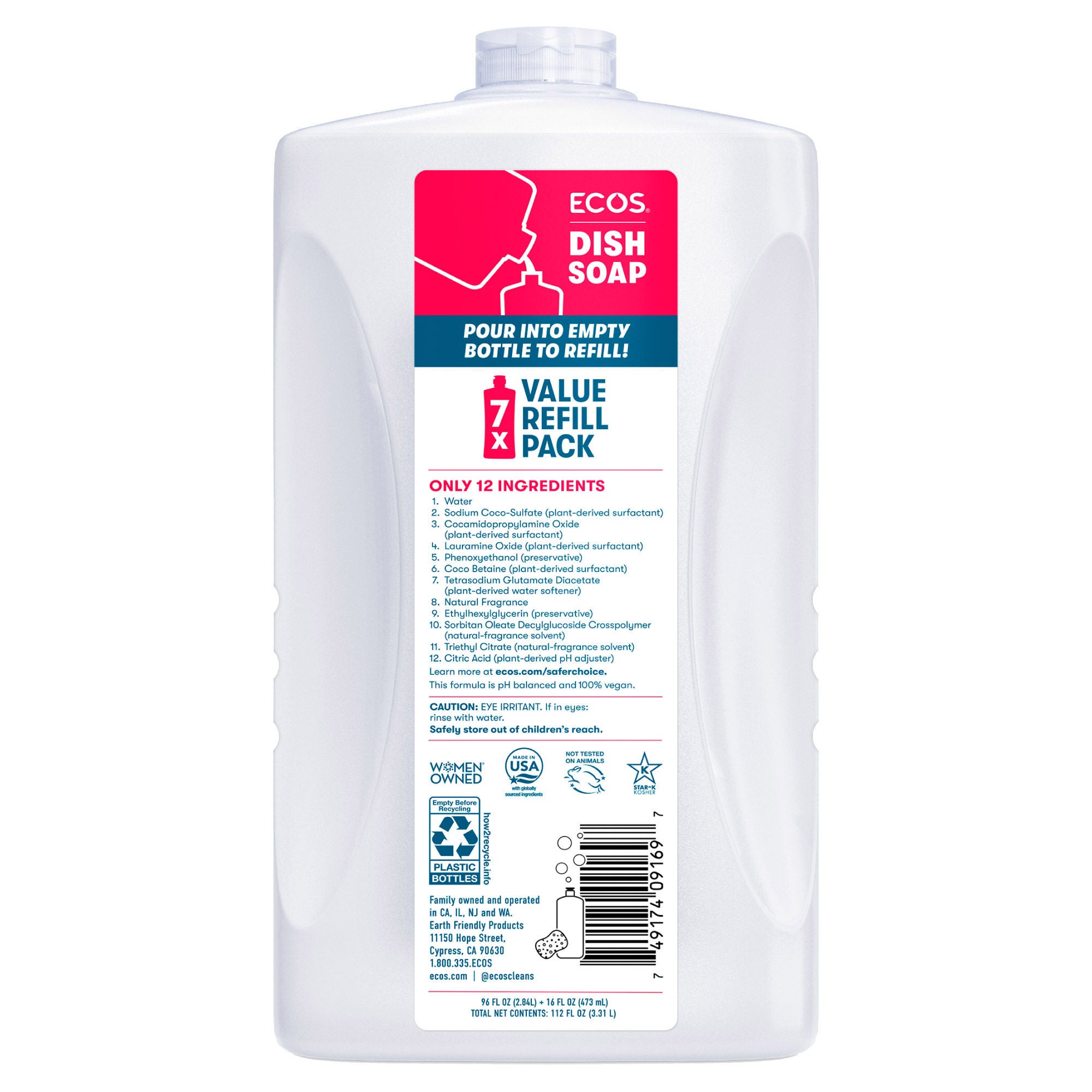 ECOS Liquid Dish Soap, Grapefruit, 16 fl oz + 96 fl oz Refill