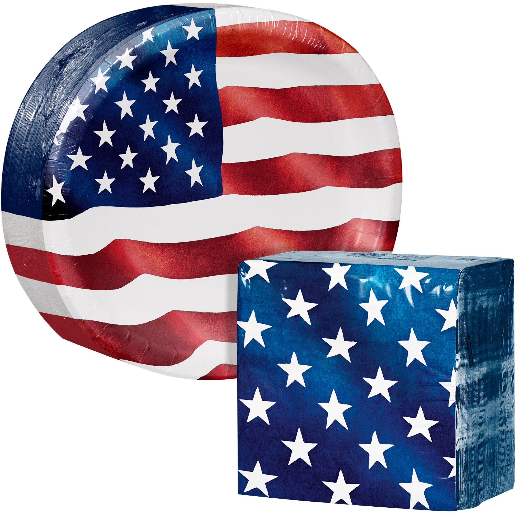 Artstyle Oval Paper Plate & Napkin Bundle, Old Glory Fourth of July, 200-count