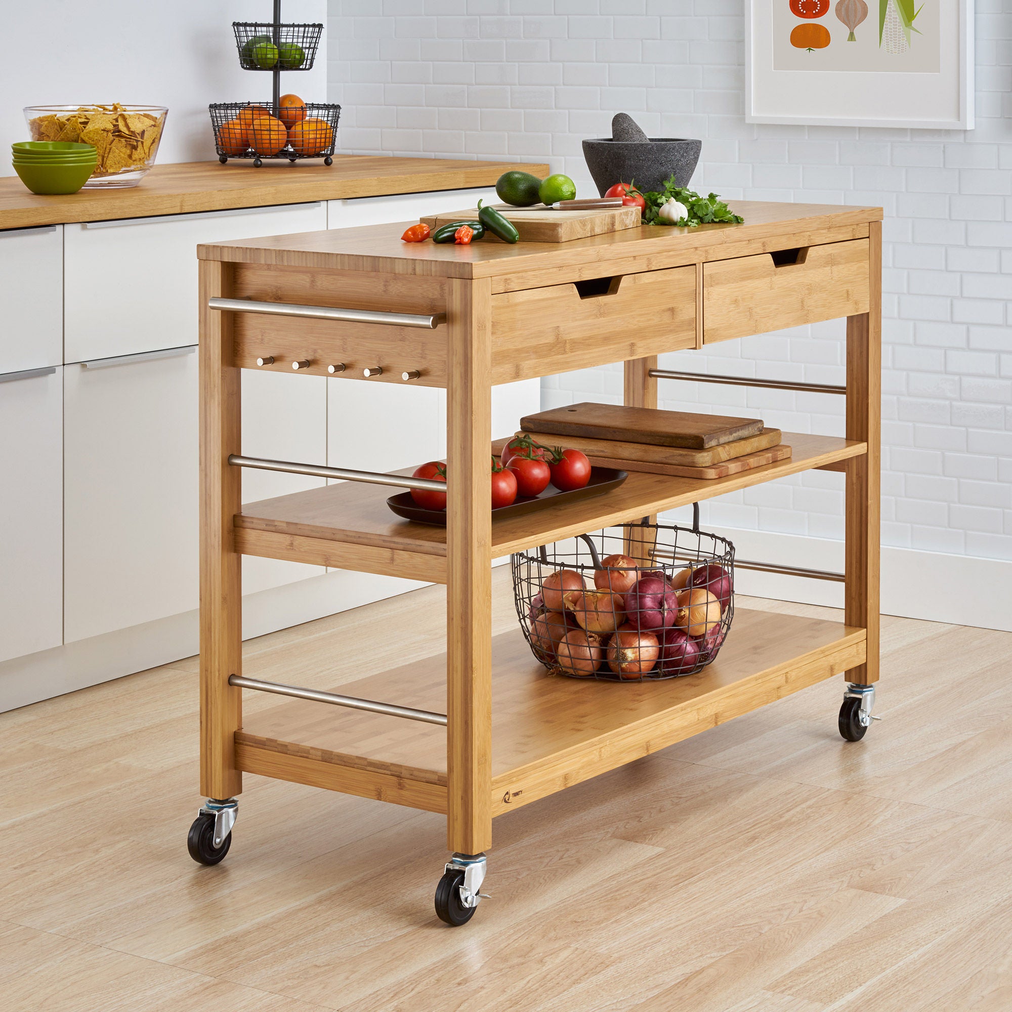 TRINITY 48” Bamboo Kitchen Cart with Drawers