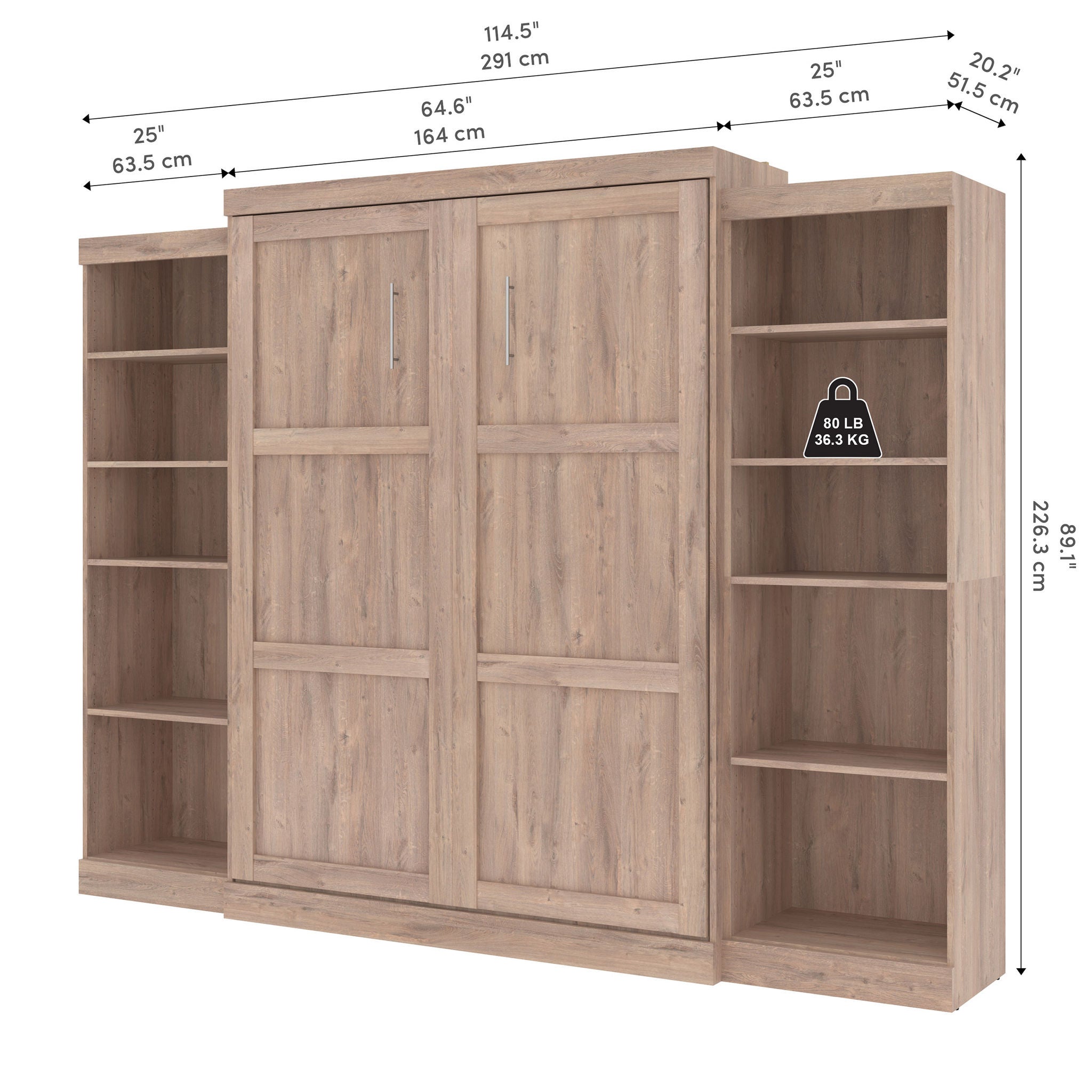 Boutique Queen Murphy Bed with 2 Shelving Units