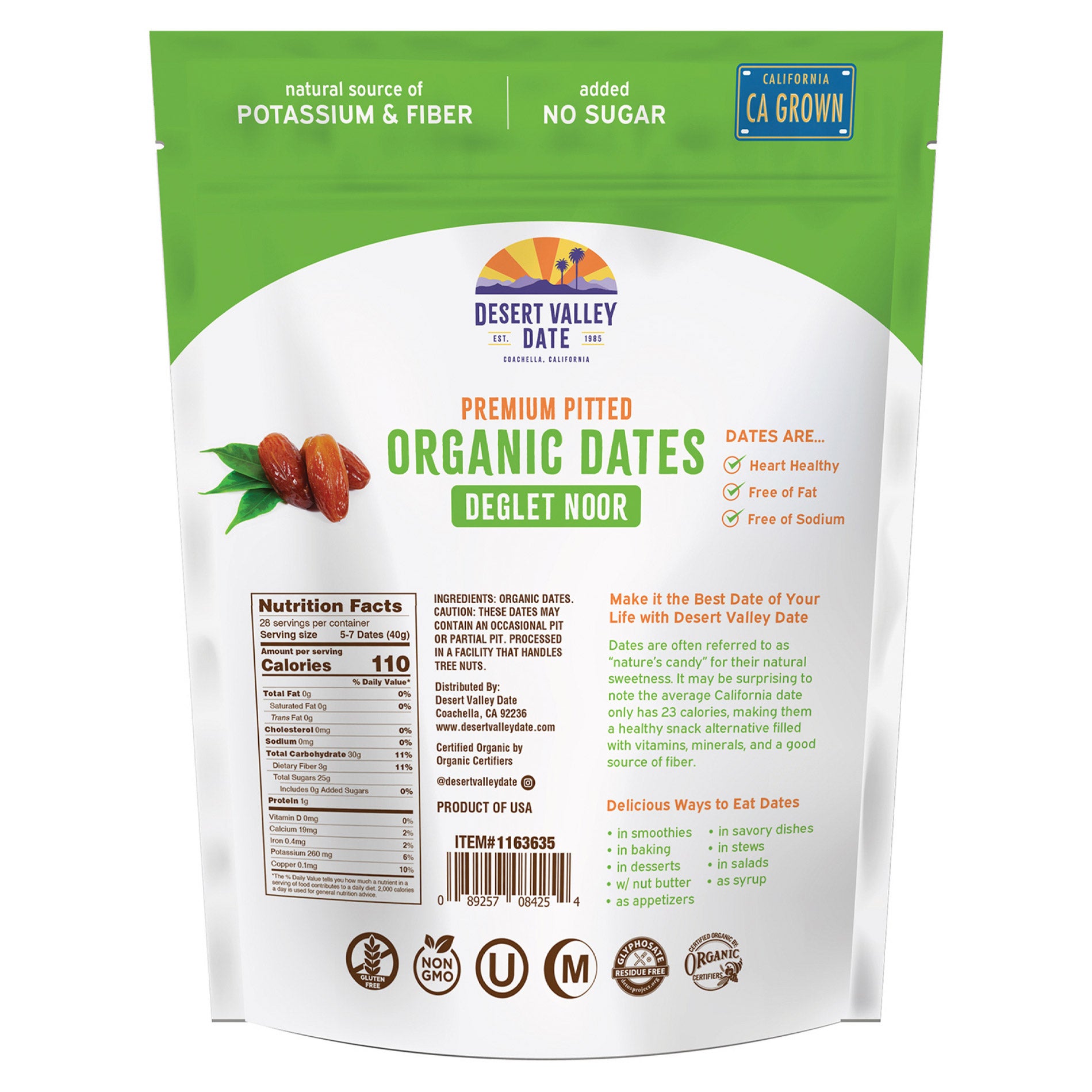 Desert Valley Date Organic Deglet Noor Pitted Dates, 40 oz