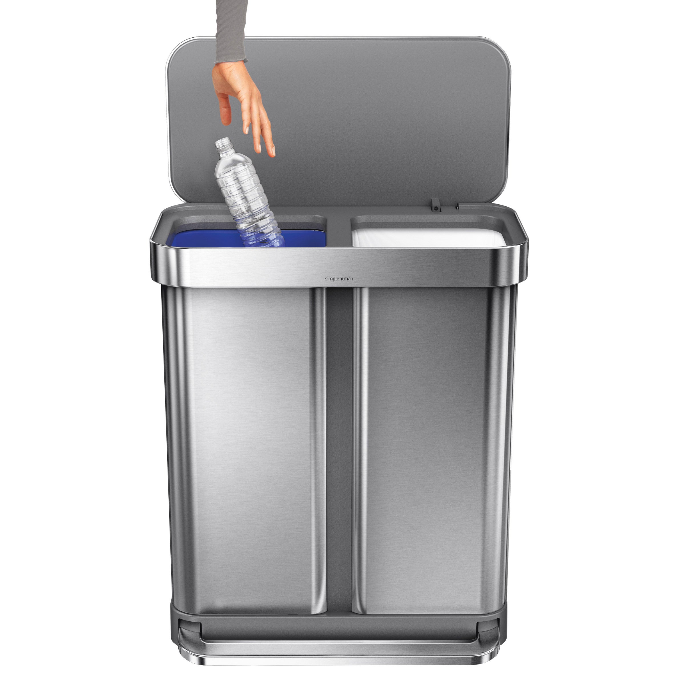 simplehuman 58L Dual Compartment Step Can with Compost Caddy and Code H Liners, 60-pack