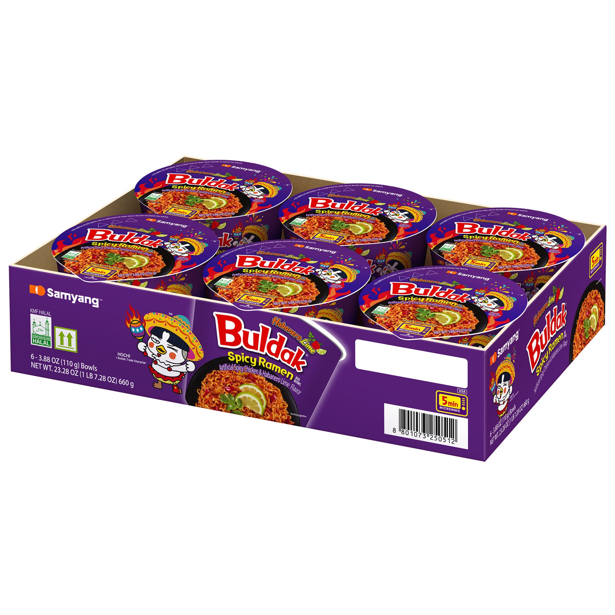 Samyang, Buldak Stir-Fried Spicy Chicken Ramen, Habanero Lime, 3.88 oz, 6-Count