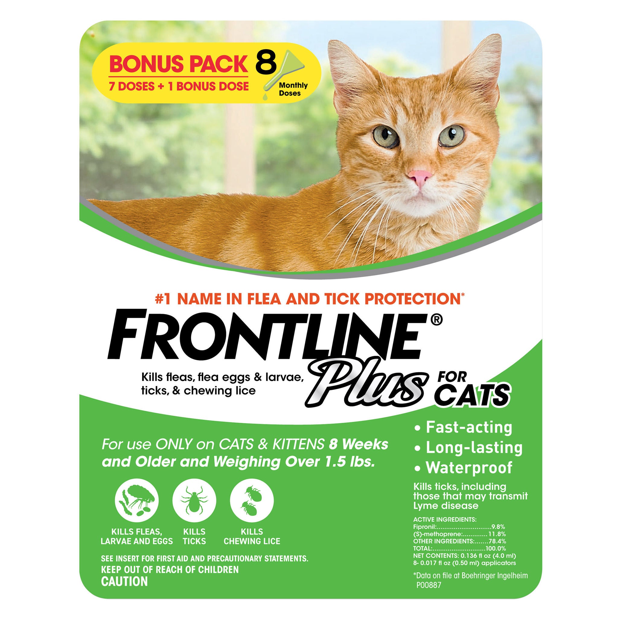 Frontline Plus Flea and Tick Cat Treatment, 7+1 Doses
