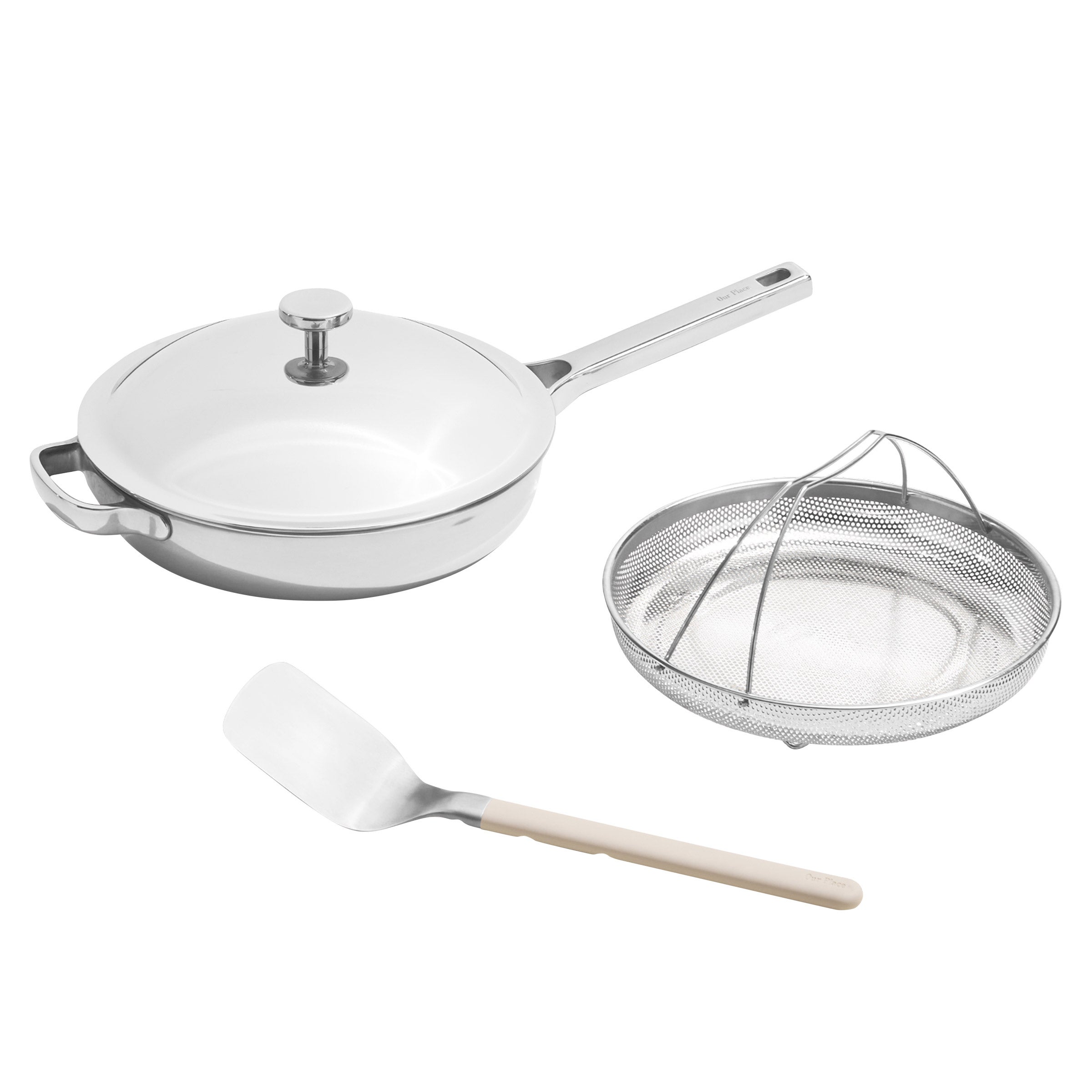 Our Place 4-piece Titanium Always Pan Pro with Stainless Steamer and Utensil